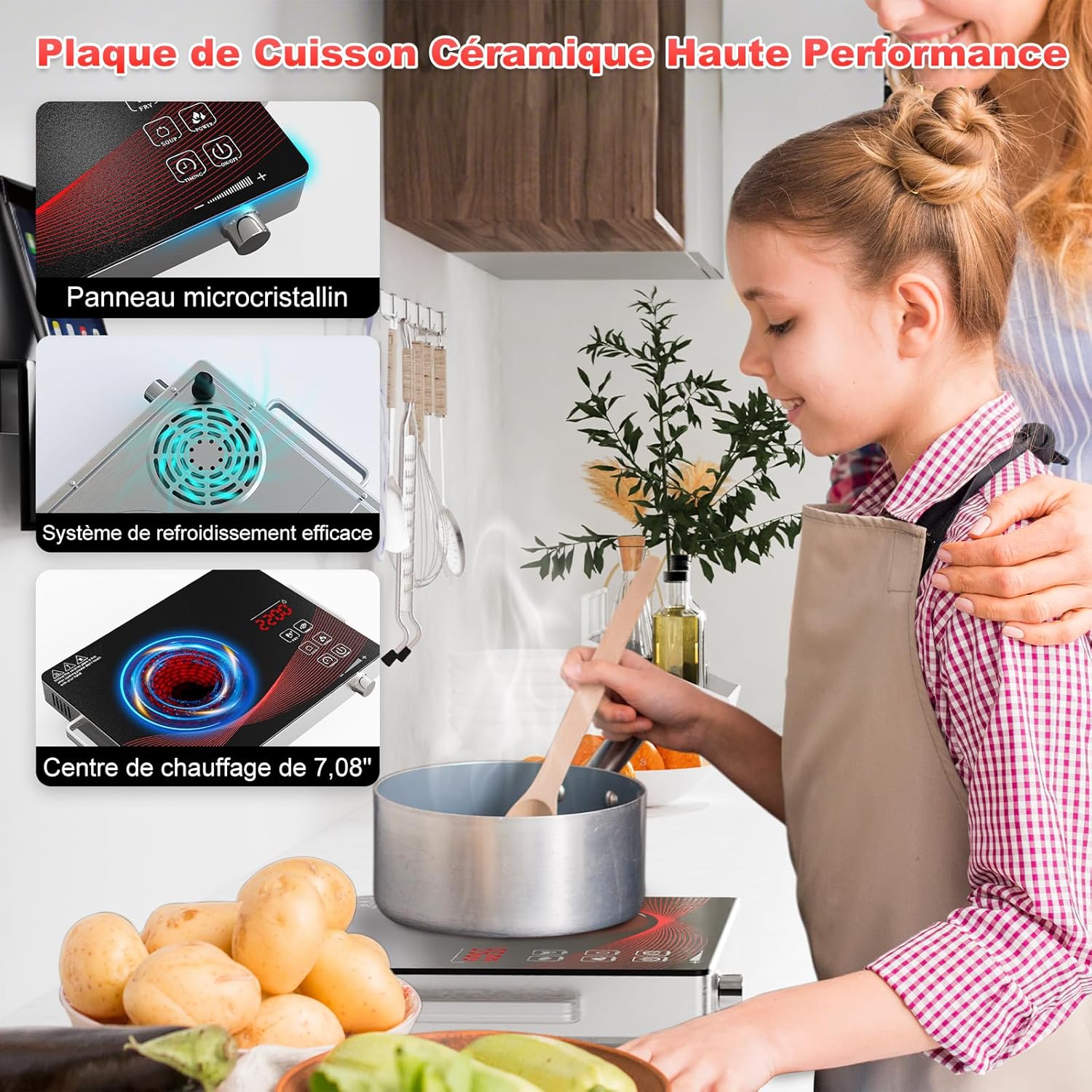 Thumbnail 3 de Argyolas Plaque de Cuisson Électrique 1 Feu 2200W – Vitrocéramique portable pour camping et cuisine