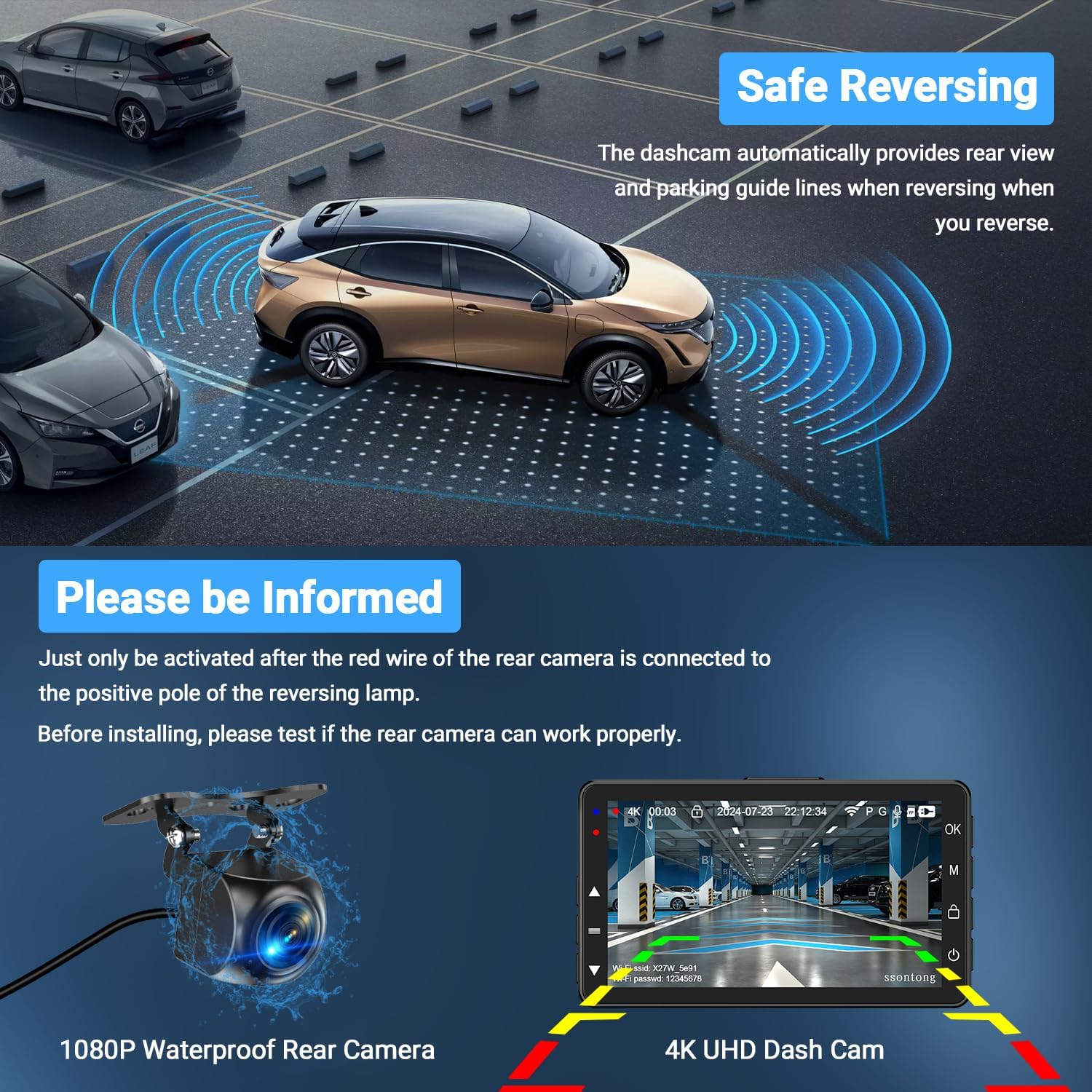 Detalle de 4K Dash Cam Front and Rear with 64GB Card