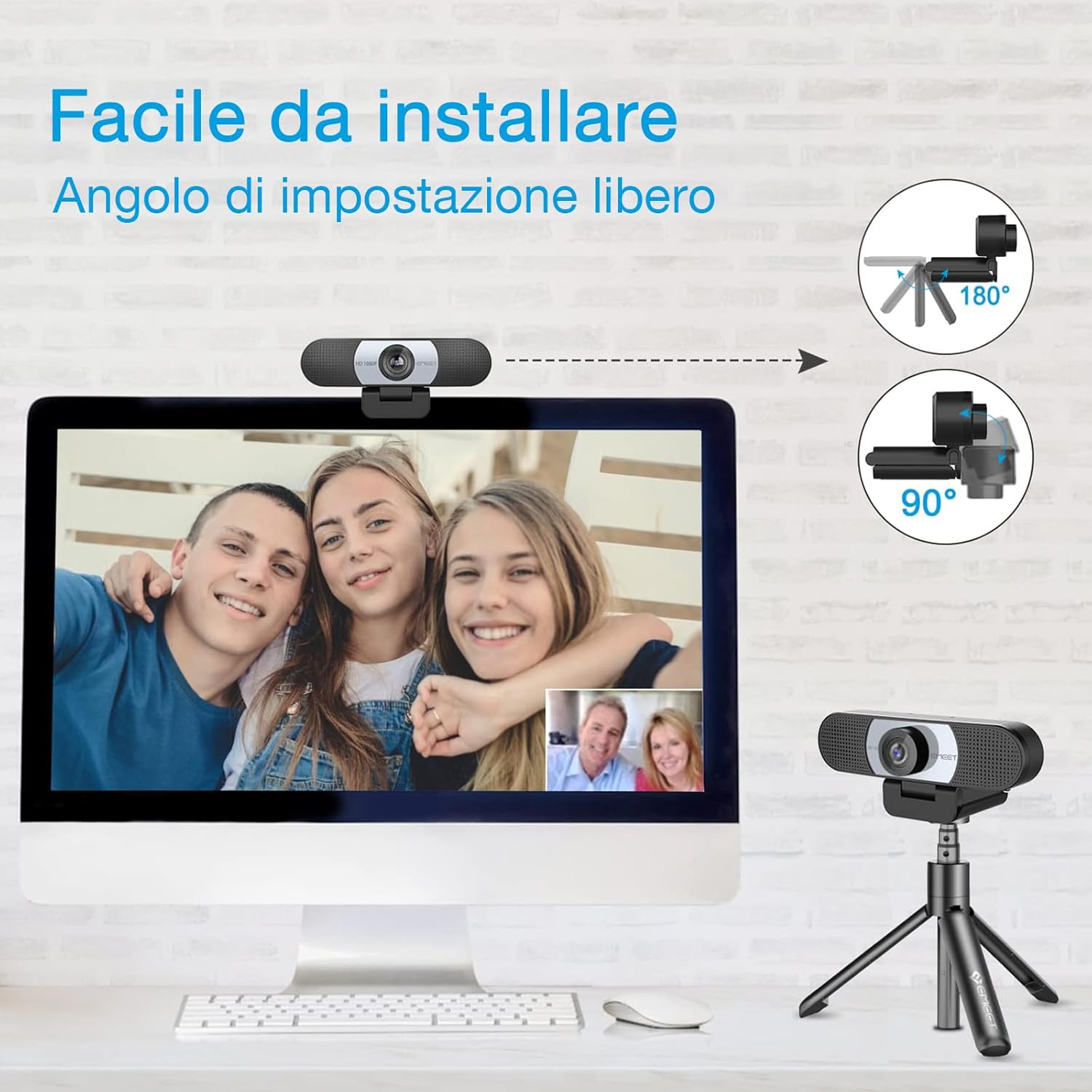 Detalle de EMEET Webcam Full HD C960 1080p: copriobiettivo, doppio microfono e messa a fuoco fissa, plug & play
