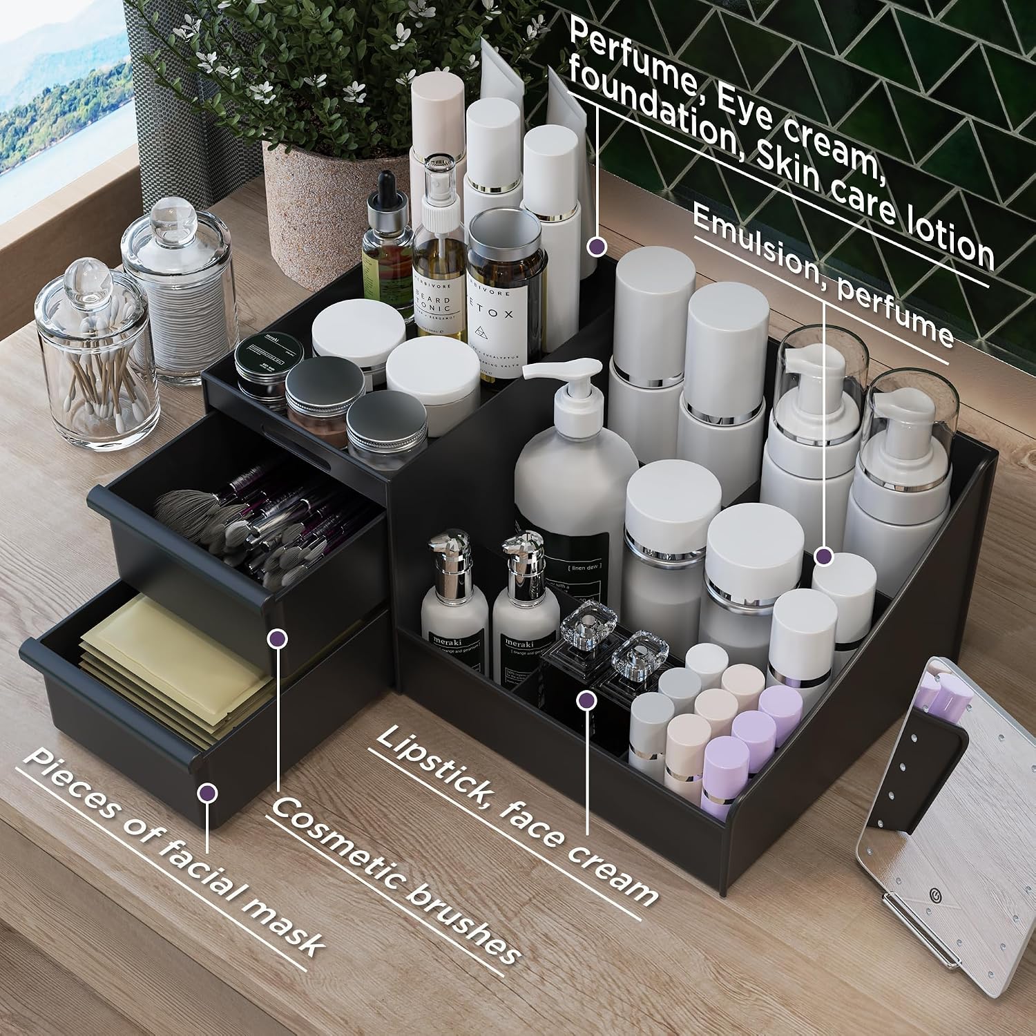 Thumbnail 6 de DancesCat Make Up Kosmetik Organizer mit Schubladen – Große schwarze Aufbewahrungsbox für Schminktisch