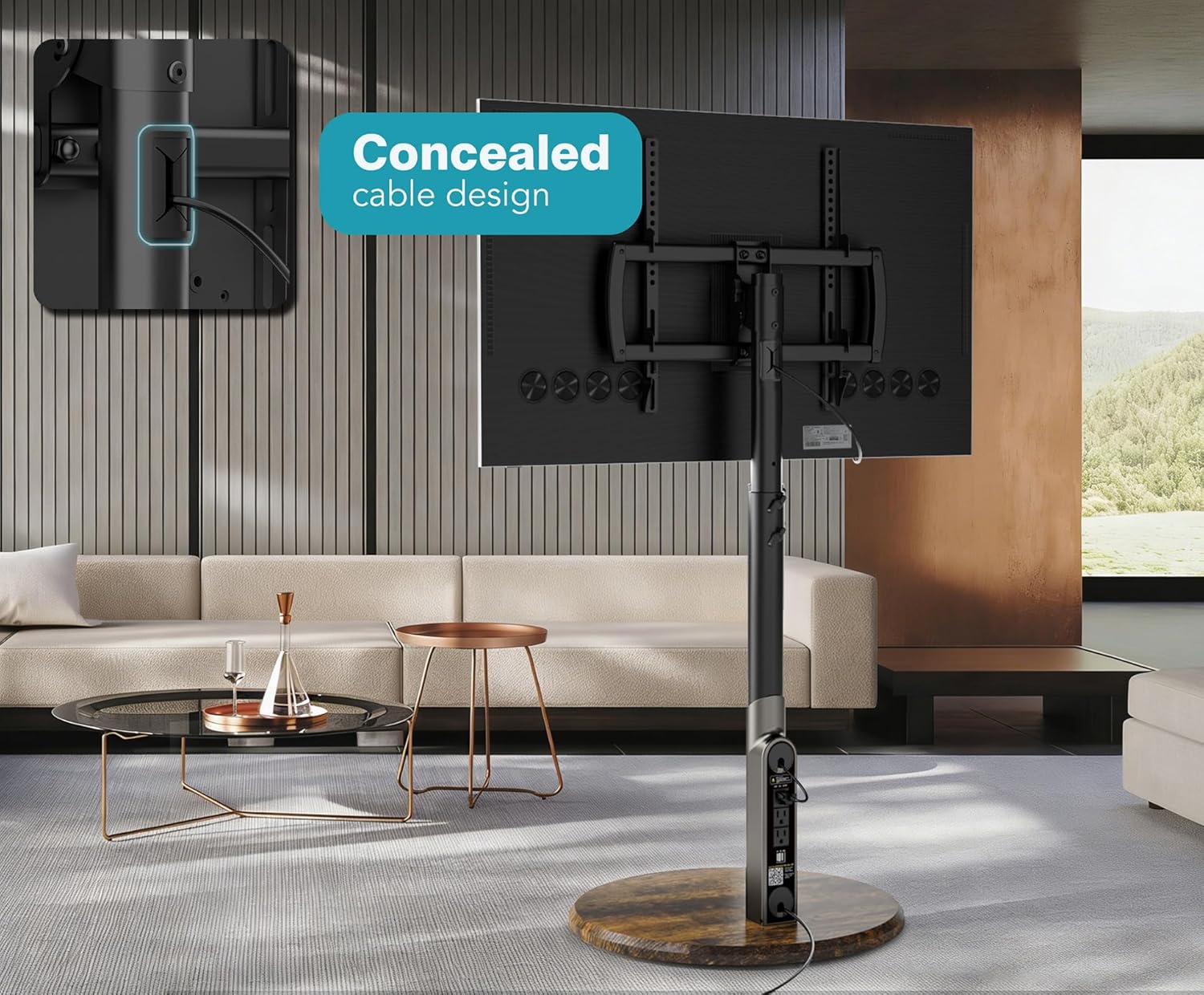 Detalle de LLDEPLL Mobile TV Stand with Power Outlet for 27–65 Inch TVs