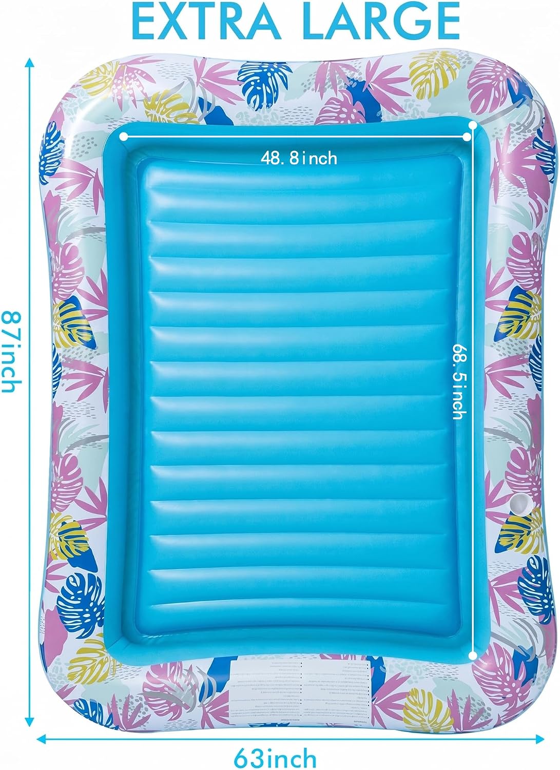 Detalle 2 de OKSUWATER Tanning Pool Lounger Float (87" x 63", Blue, XL) with Headrest, Cup Holder, and Heavy-Duty Design