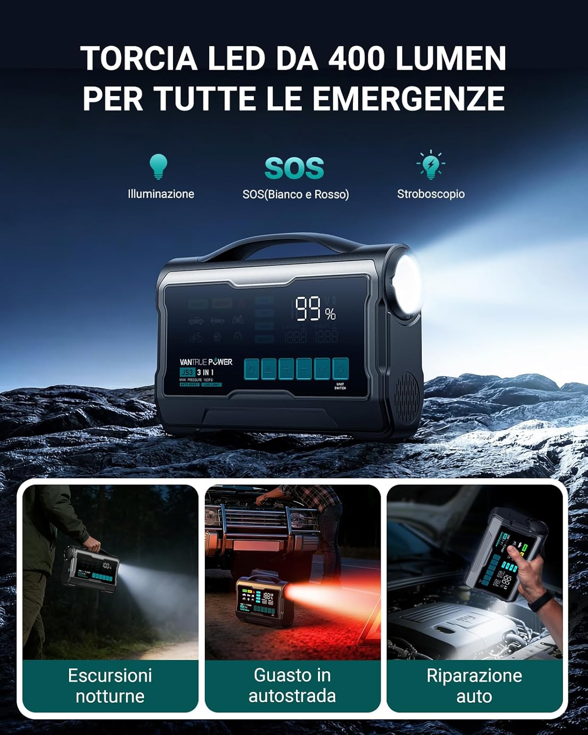 Detalle de JS3 3250A Avviatore con Compressore d'Aria 160 PSI: potenza, autonomia e utilità tutto-in-uno