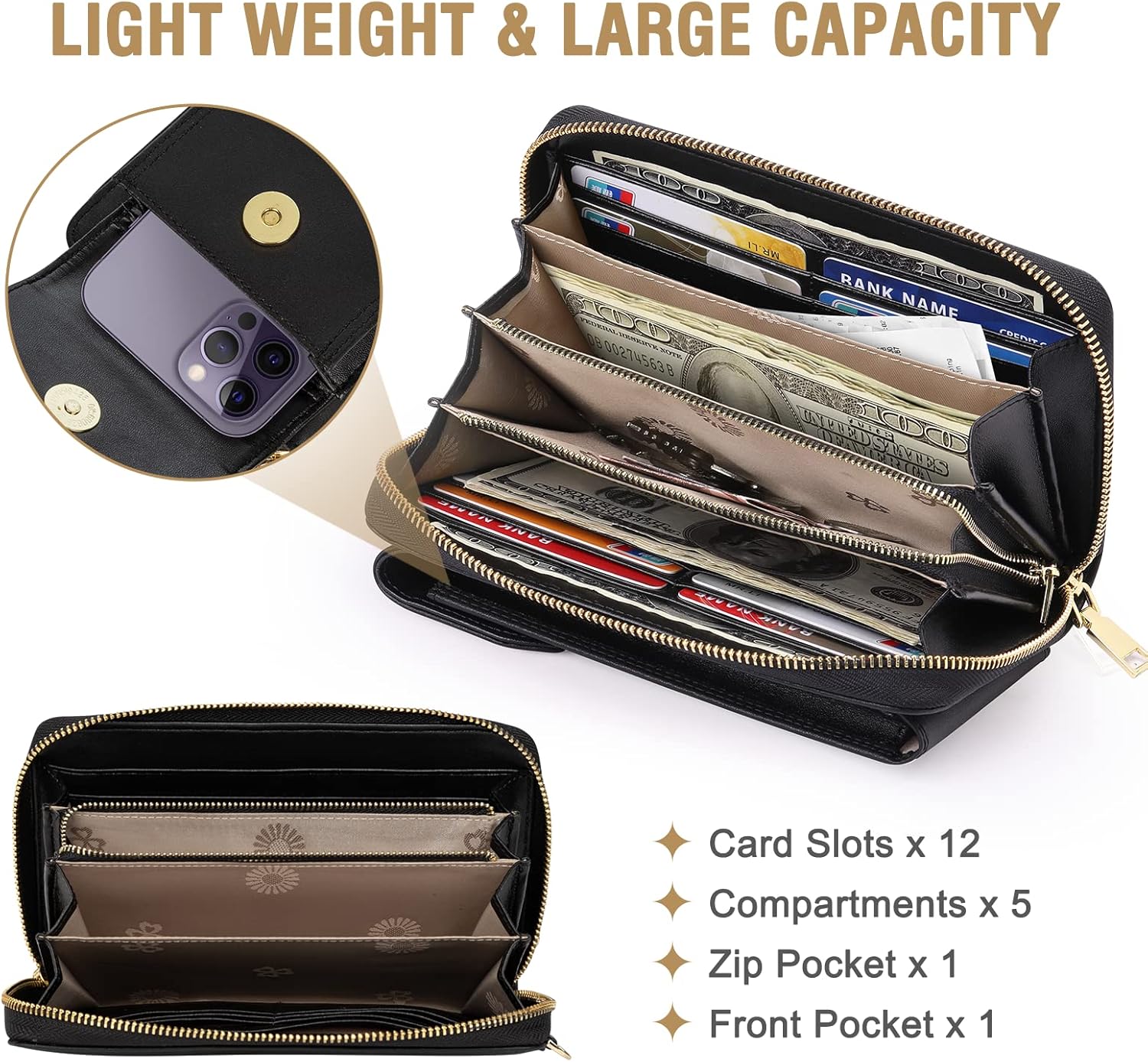 Thumbnail 2 de VOBUKE Handytasche zum Umhängen klein mit RFID-Schutz und 12 Kartenfächern – Leder Schultertasche Crossbody für Damen