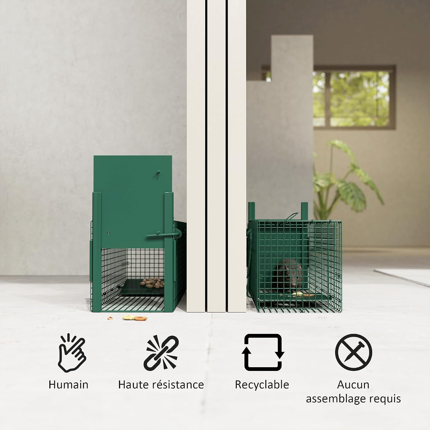 Detalle de Outsunny Piège de Capture Vivant en Acier – 60L x 18L x 20H cm, entrée 14 x 15,5 cm, vert foncé
