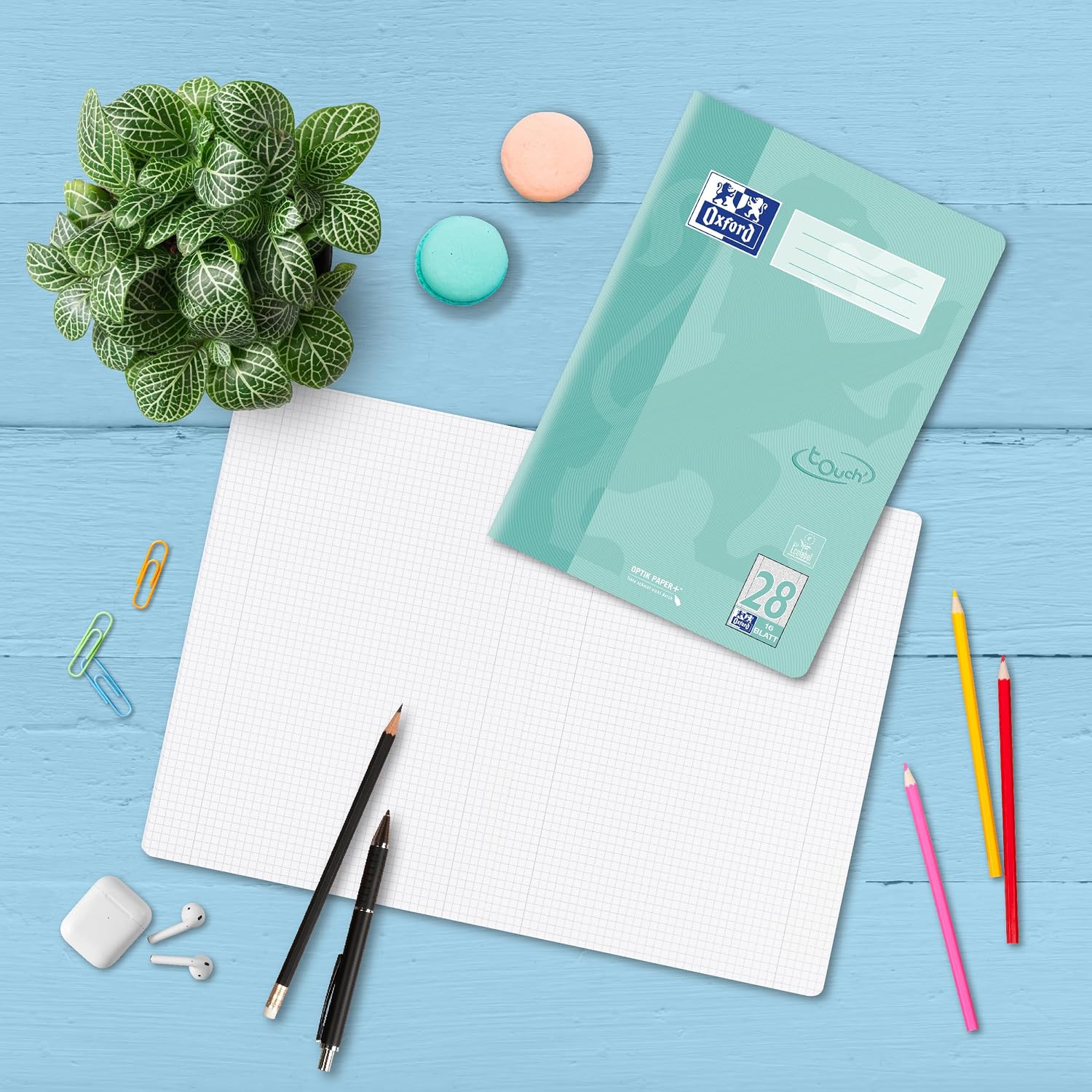Thumbnail 6 de Oxford Schulheft Touch A4, 16 Blatt, Lineatur 28, Kariert, pastellgrün – 15er Pack