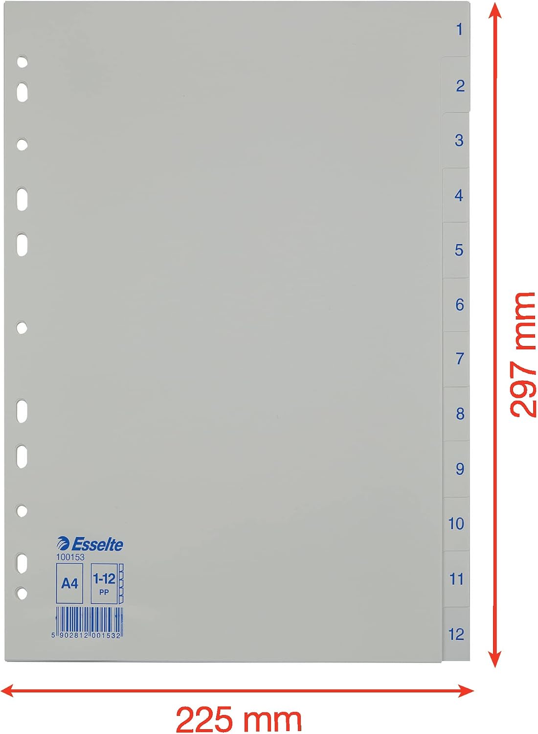 Detalle de Esselte 100153 – Divisori per Formato A4, 12 divisori numerati 1-12 in plastica PP, blu/bianco