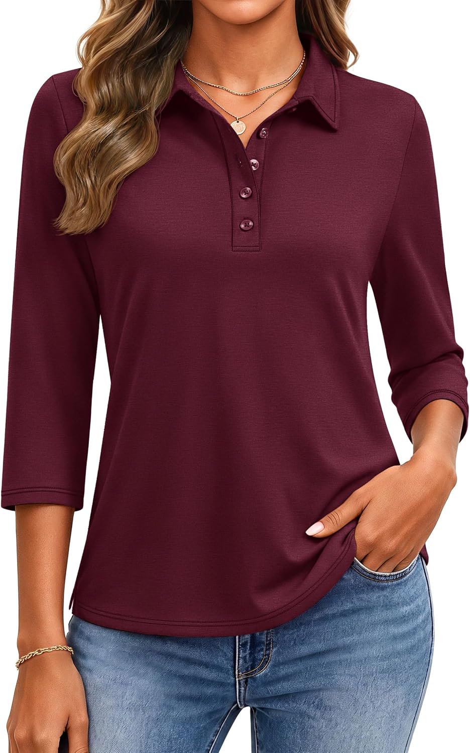 Thumbnail 6 de YUCOLEN Women's Polo Shirt, 3/4 Sleeve
