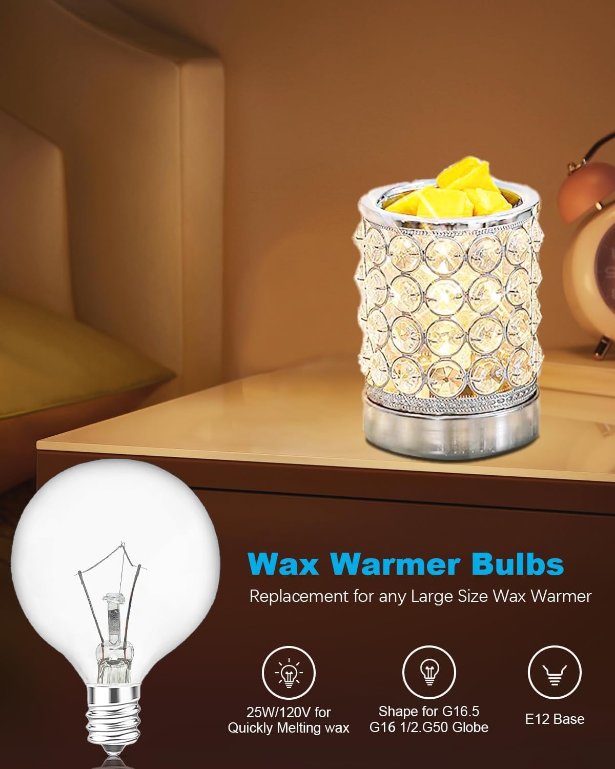 Detalle de SerBion G50 120V 25W Wax Warmer Bulbs, E12, Dimmable Warm White, 6-Pack