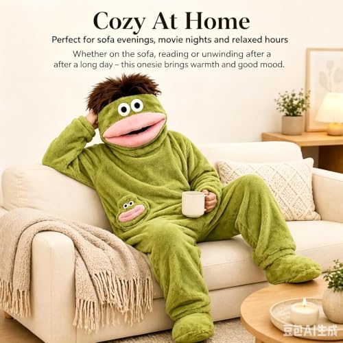 Thumbnail 4 de Generic Green Monster Onesie Pyjamas, Plush Hooded One-Piece