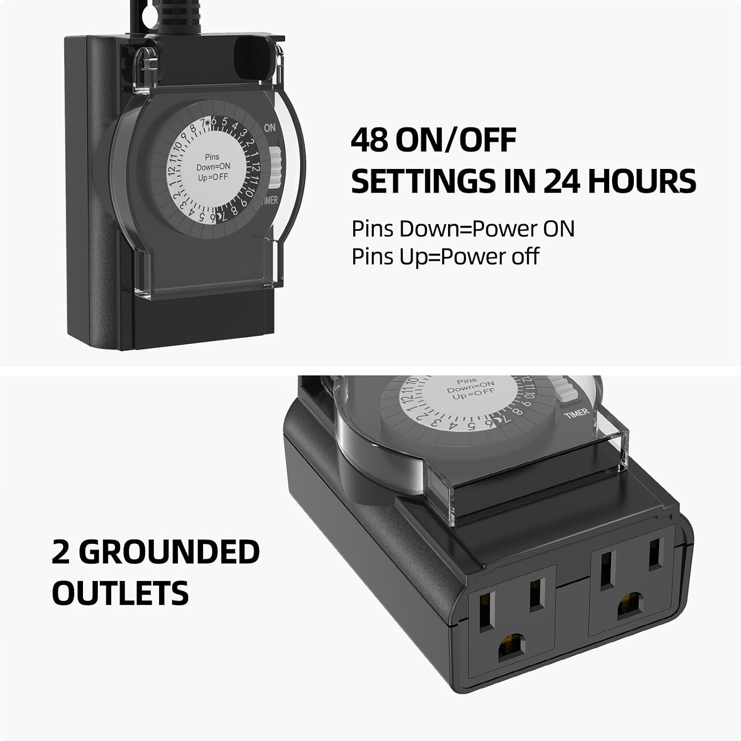 Thumbnail 1 de TiFFCOFiO TF-202 Outdoor Mechanical Timer, 24-Hour, 2 Grounded Outlets