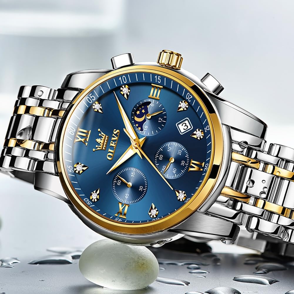 Detalle 2 de OLEVS Herrenuhr schwarz mit Edelstahlarmband – Quarz, Datumsanzeige, 30 m wasserdicht