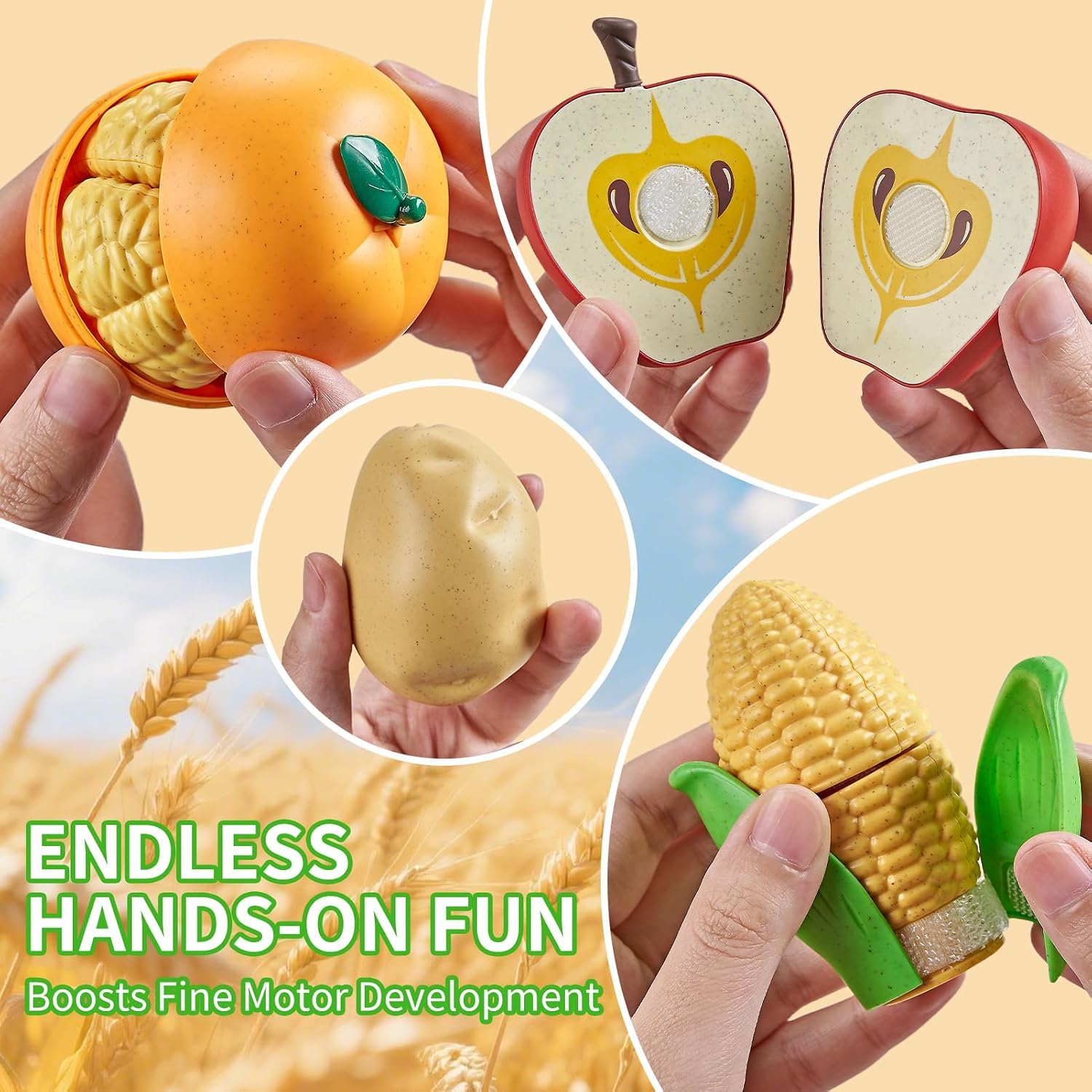 Thumbnail 3 de Play Food Sets for Kids Kitchen: 83-Piece Wheat Straw Pretend Play Food with Picnic Basket and Blanket