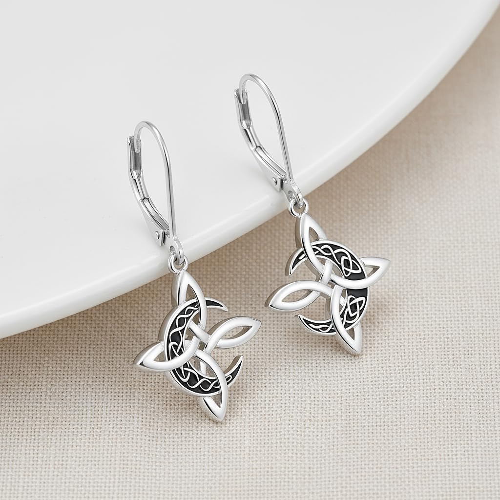 Thumbnail 1 de J.WUEN Boucles d’oreilles pendantes en argent 925 à nœud celtique pour femme
