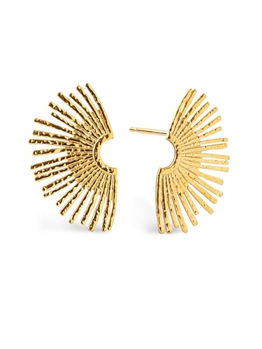 Detalle de SINGULARU Pendientes Sunbeam en acero inoxidable con baño oro de 18Kt y cierre a presión