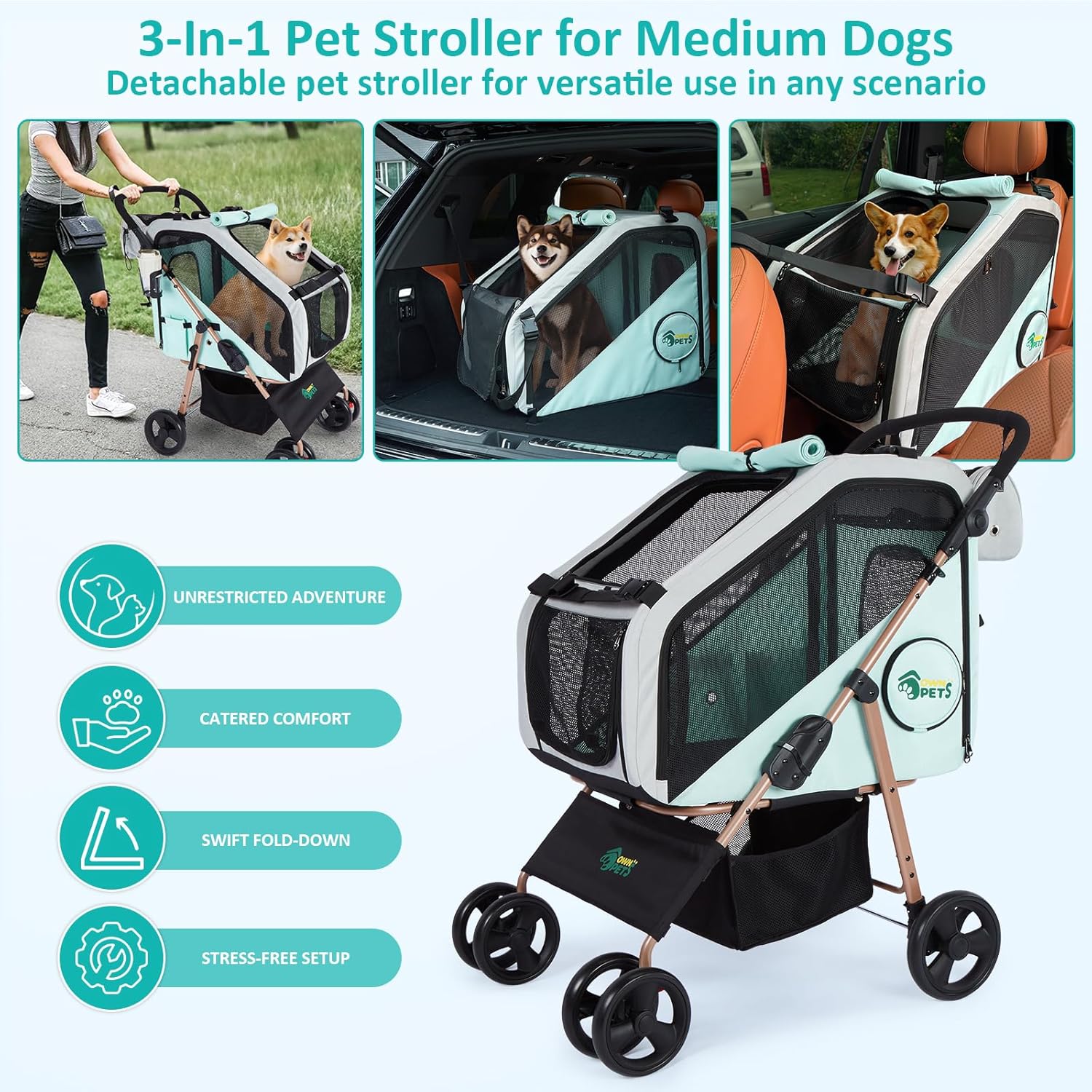 Thumbnail 1 de Ownpets 3-in-1 Pet Stroller for Medium Dogs up to 30kg