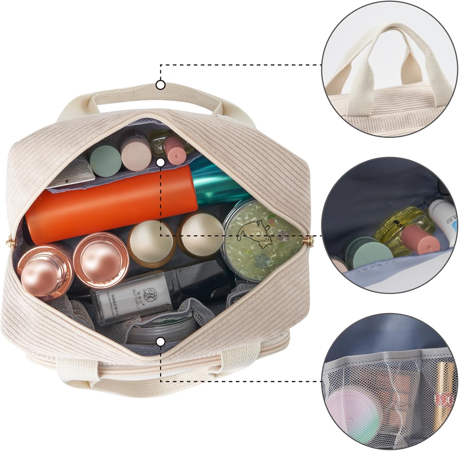 Thumbnail 1 de Funtlend Kulturtasche Damen Cord Kosmetiktasche – kompakte Reisebegleiterin mit Aufhängefunktion (25 × 9 × 16 cm)