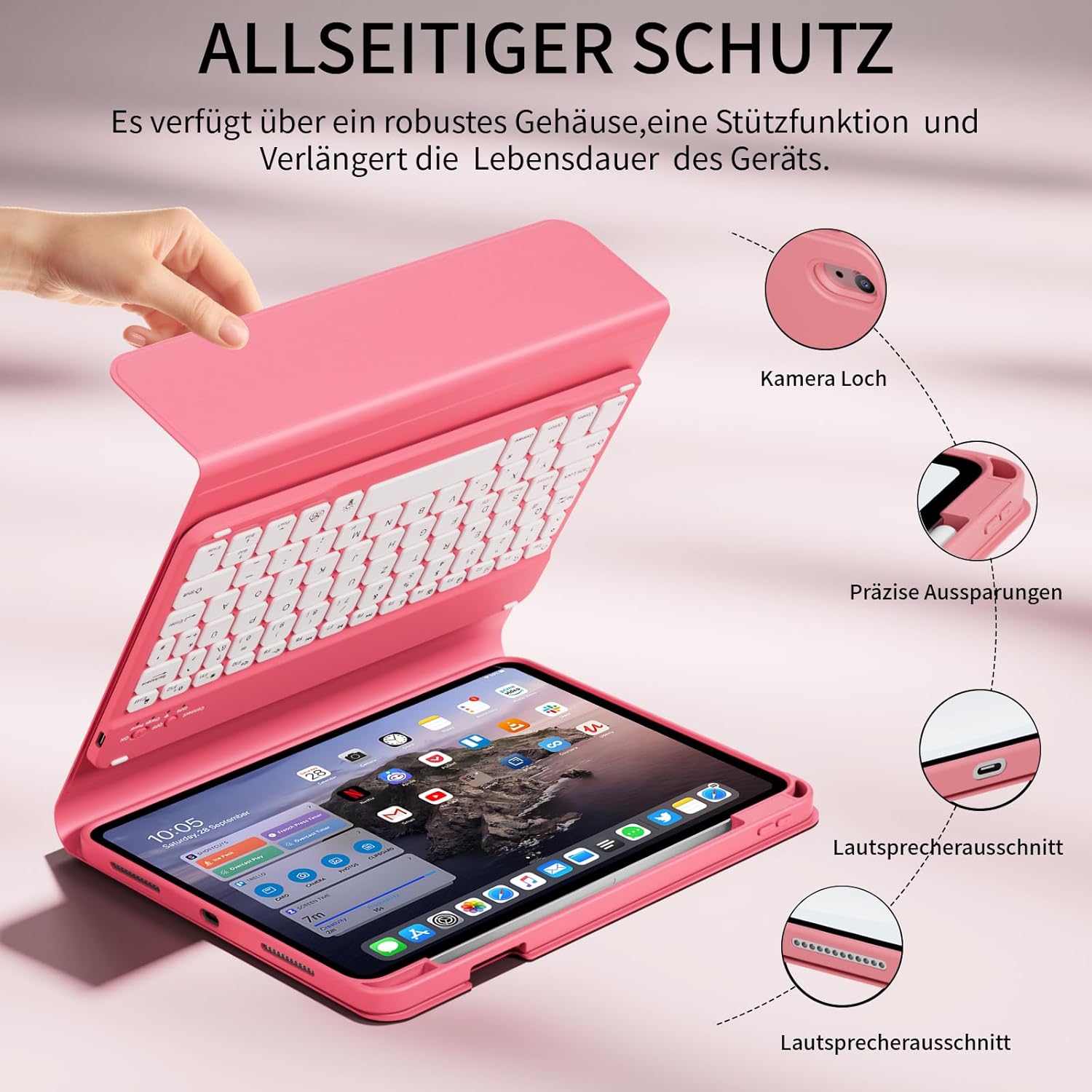 Thumbnail 3 de GKABXY Hülle mit Tastatur für iPad A16 11. Gen. & iPad 10. Gen (11/10,9 Zoll) – 7 Farben Beleuchtet, Stifthalter