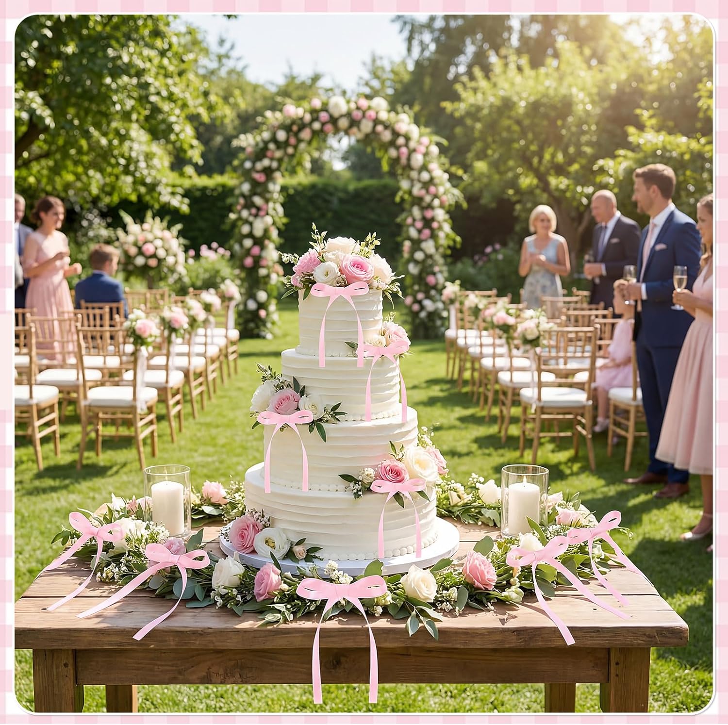 Detalle de 30-Pack Pink Bow Cake Toppers with Ribbons for Coquette-Themed Cakes & Cupcakes