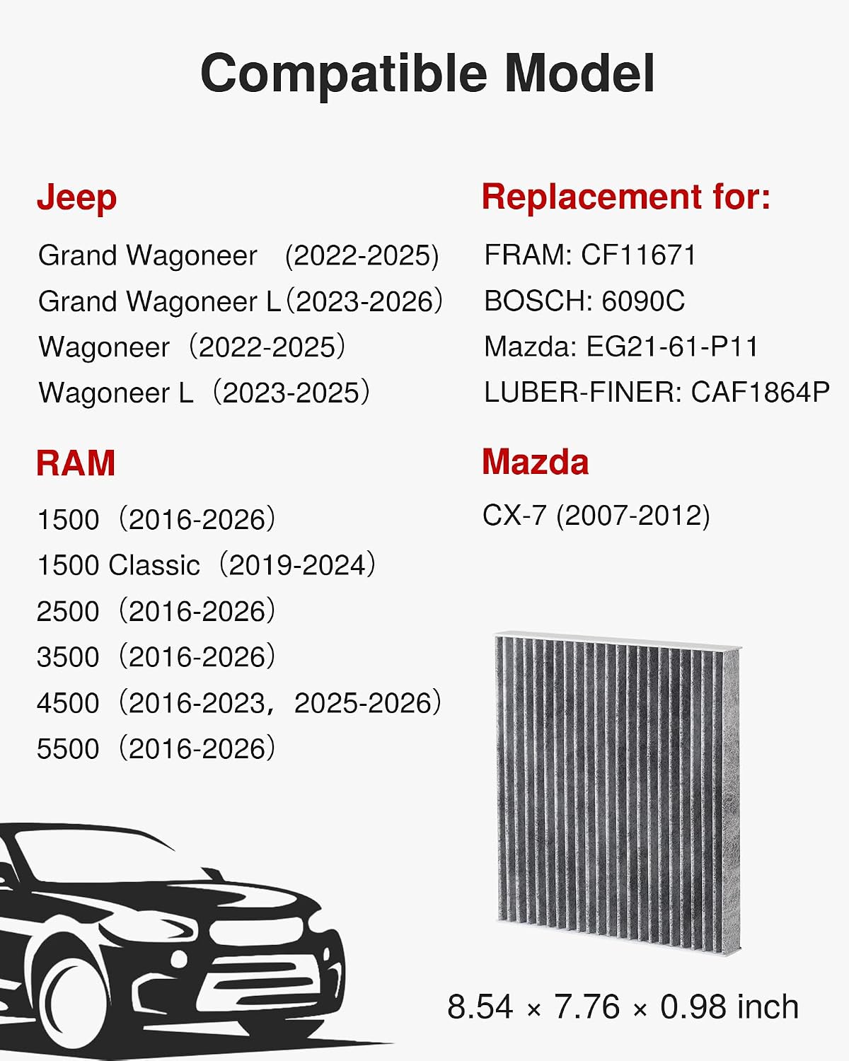 Thumbnail 1 de Puroma Activated Carbon Cabin Air Filter (CF11671 / CAF1864P) for Jeep, Mazda, and RAM — Clean Air, Quieter Cabin