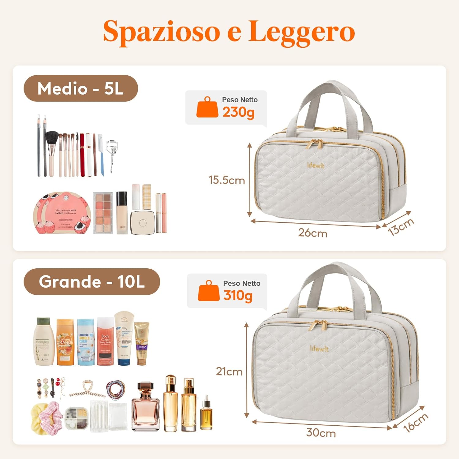 Detalle 2 de Lifewit Beauty Case da Viaggio Grigio Chiaro