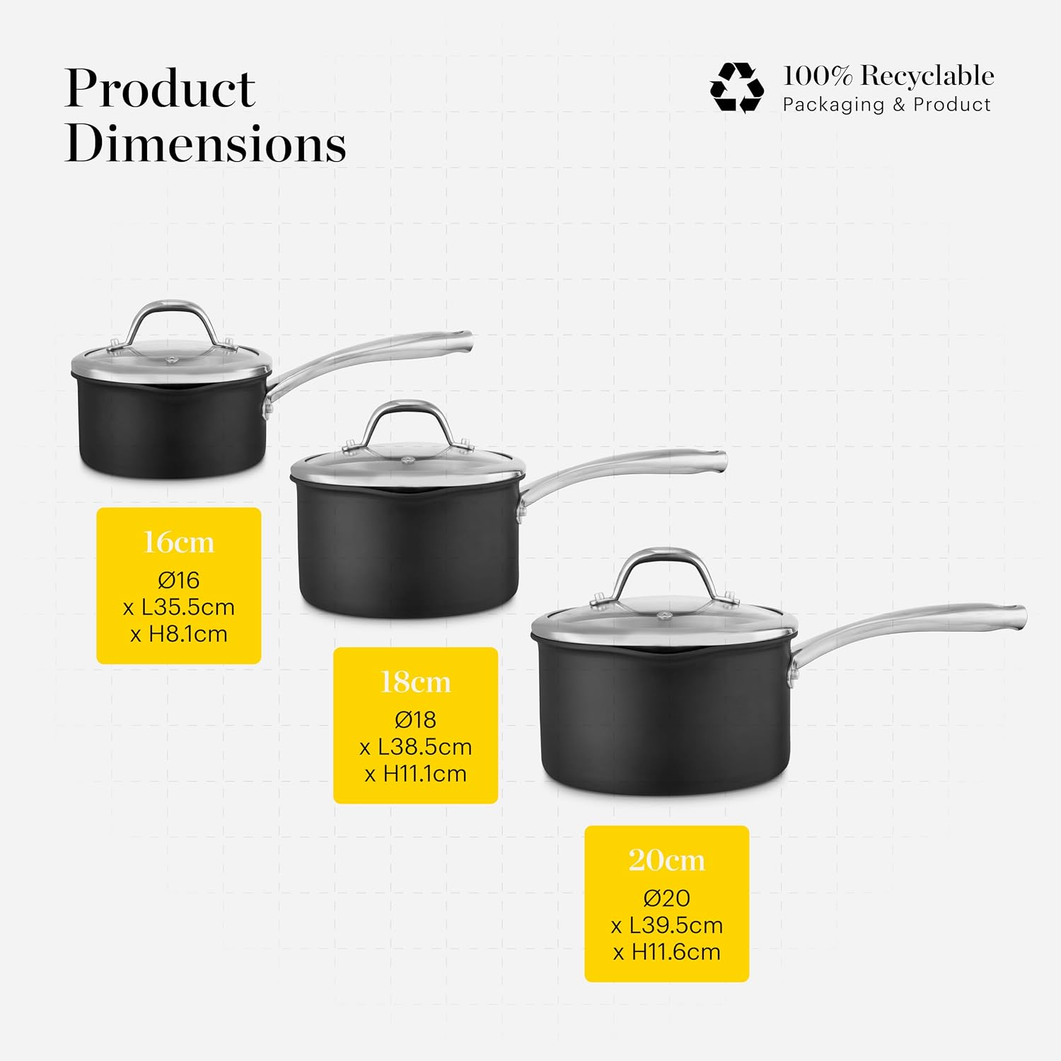 Detalle 2 de Good Food in Partnership with Tower Hard Anodised 3 Piece Saucepan Set (16cm, 18cm & 20cm) with Tempered Glass Lids