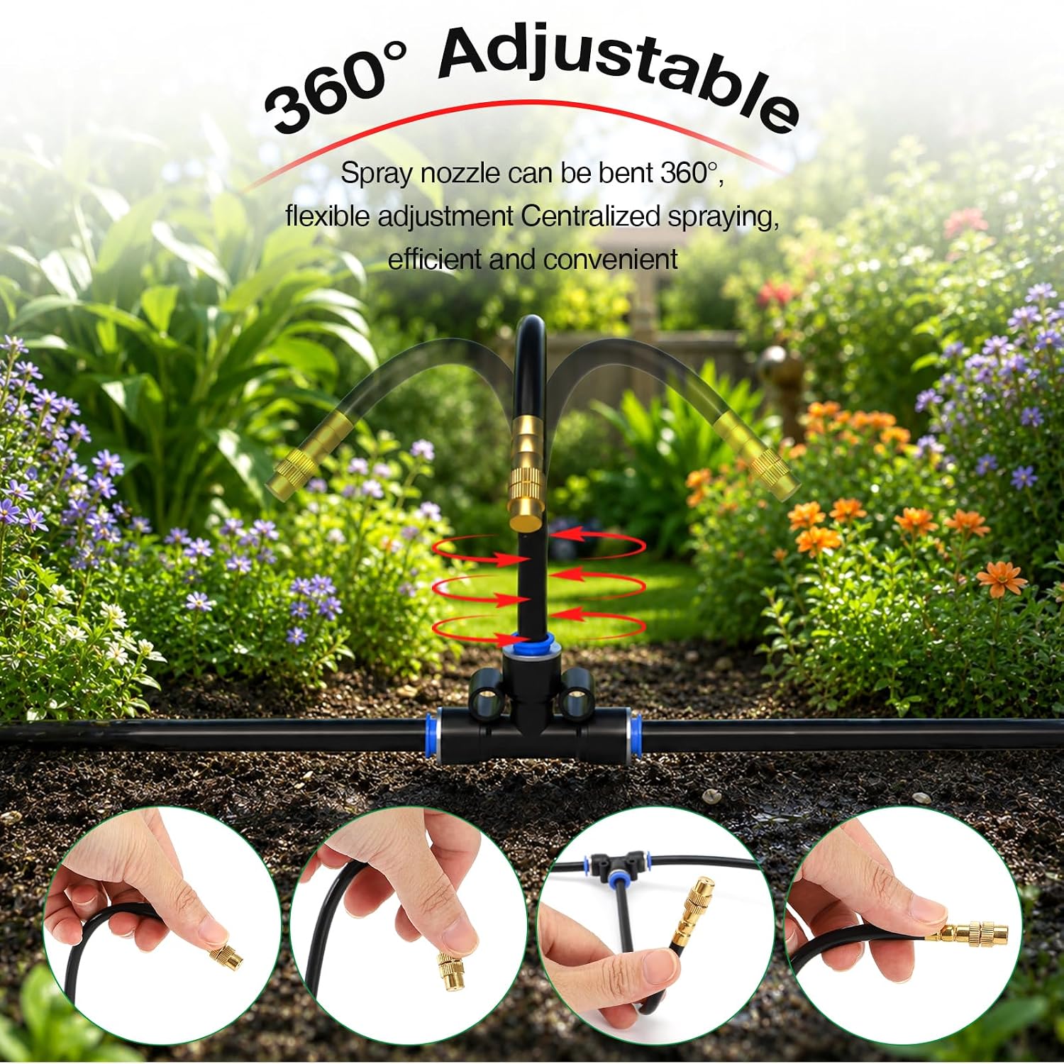 Detalle 2 de Bluepro BP-DRIP-004 Drip Irrigation Kit, 100FT Tubing, 16 Adjustable 360° Nozzles