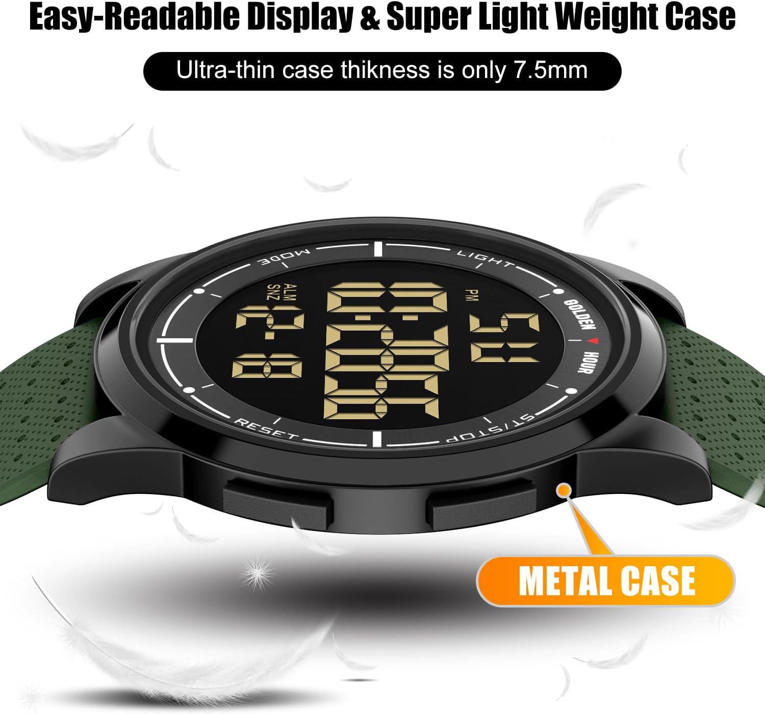 Detalle de GOLDEN HOUR Ultra-Thin Waterproof Digital Sports Watch with Wide-Angle Display