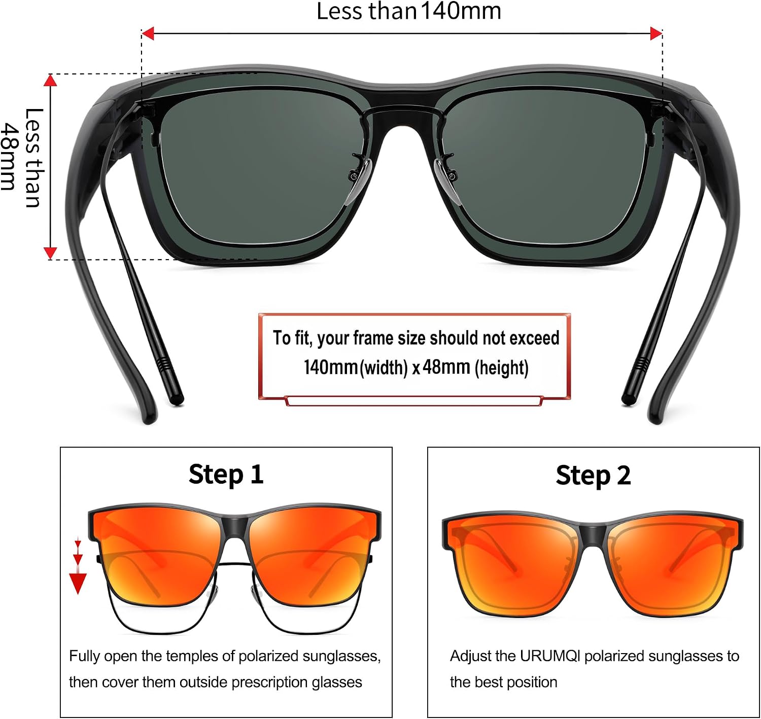 Detalle de URUMQI Überzieh-Sonnenbrille für Brillenträger (UV400, polarisiert) – beige Schildpatt-Optik