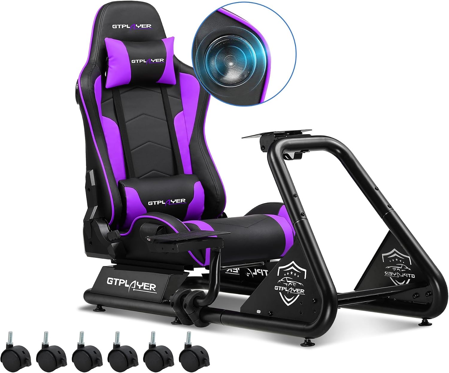 Detalle 1 de GTPLAYER Simulatore di Guida: Sedile di Simulazione con Altoparlanti e Supporto per Volante e Pedaliera – Nero (Grigio)