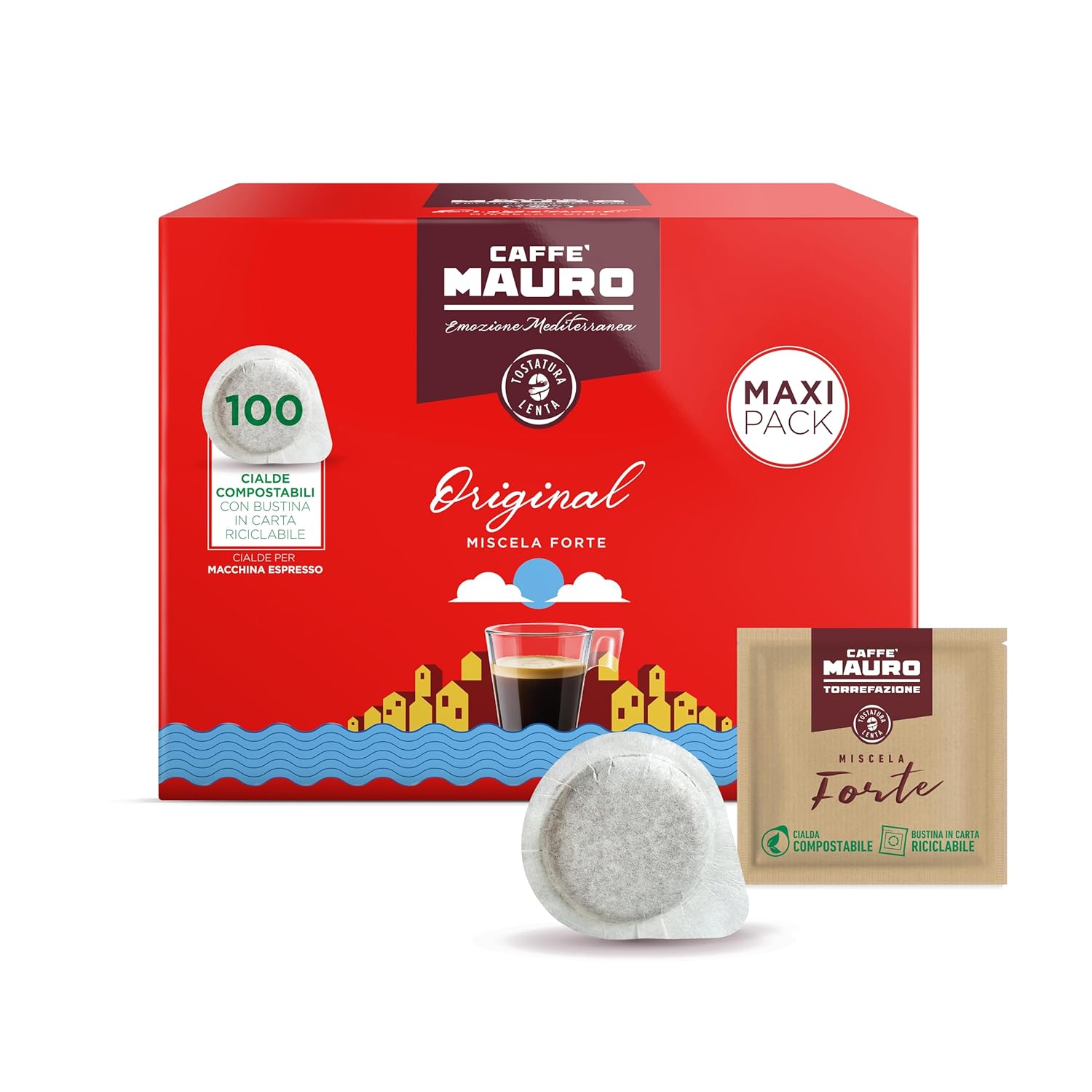 Detalle de Caffè Mauro Torrefazione Kompostierbare ESE Pad-Kaffee, 100 Stück, Intensität 10/10