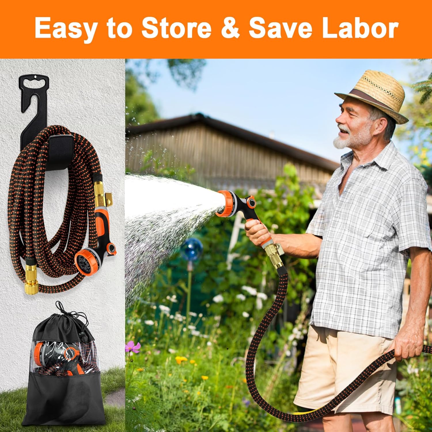 Thumbnail 5 de SKYAYA 50FT Expandable Garden Hose with 10-Function Nozzle and Brass Connectors