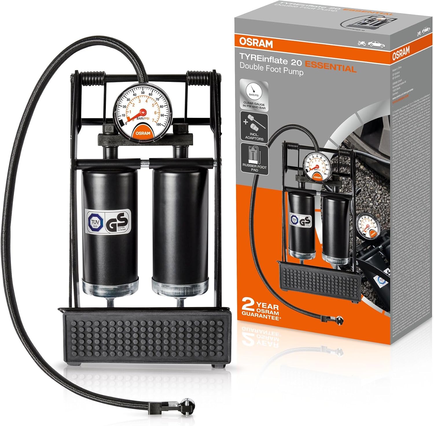 Detalle de OSRAM TYREinflate 20 ESSENTIAL OFP20ESN – pompka nożna dwutłokowa