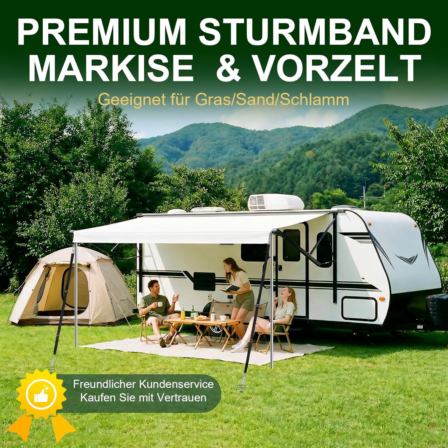 Thumbnail 6 de SCHINTILLO 2026 Verbessertes Sturmband Markisenhalter-Set für Thule Omnistor inkl. Bodenanker (39 cm) und Zurrgurten