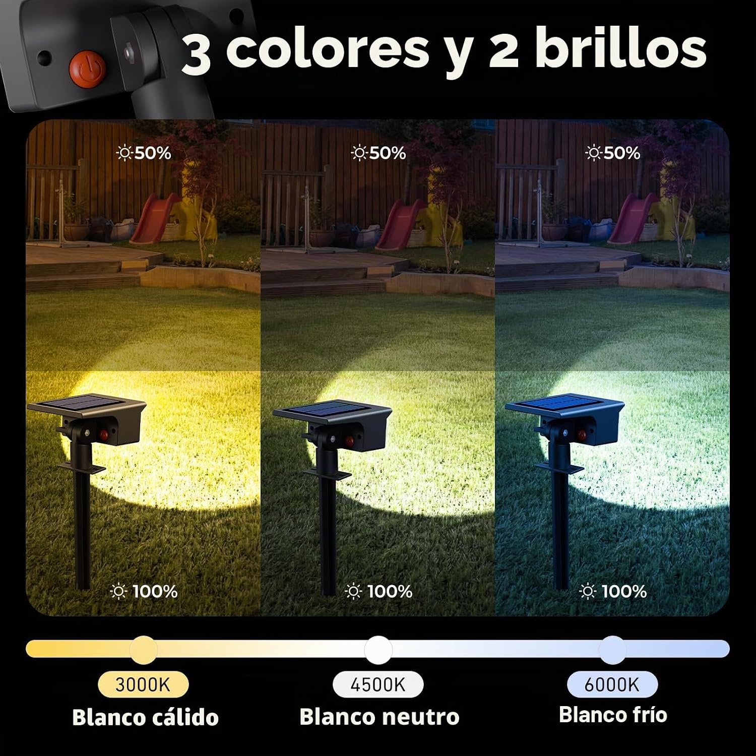 Detalle de btfarm 6 luces solares LED exterior IP65 para jardín con 3 temperaturas de color (3000K/4500K/6000K)