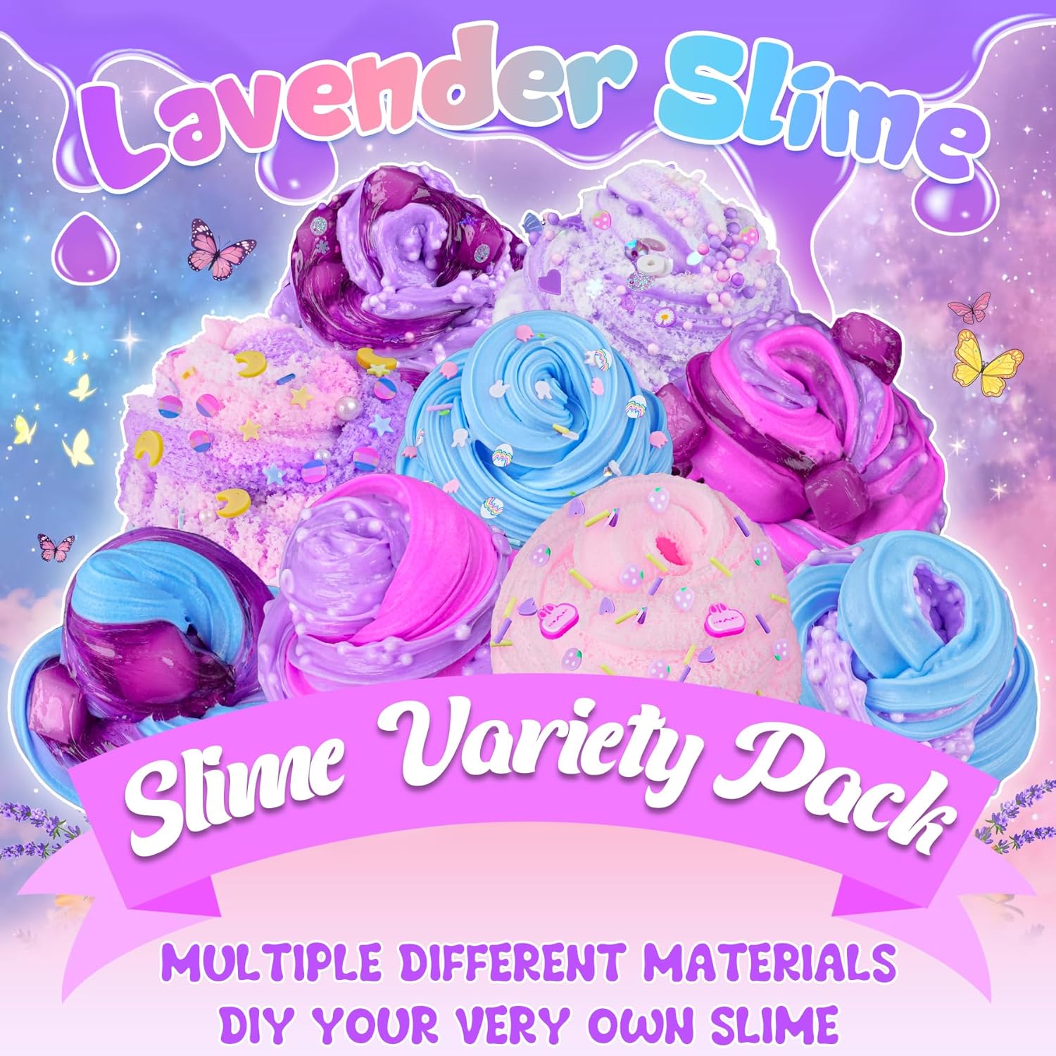 Thumbnail 5 de LAWOHO 6-Pack Purple Lavender Slime Kit (Cloud, Clear & Butter Slimes) with Charms & Add-ins