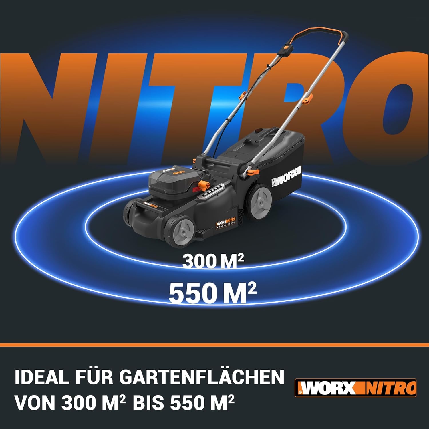 Detalle de WORX WG737E Nitro Akku-Rasenmäher 40V(2x20V) – leistungsstarker, bürstenloser Motor