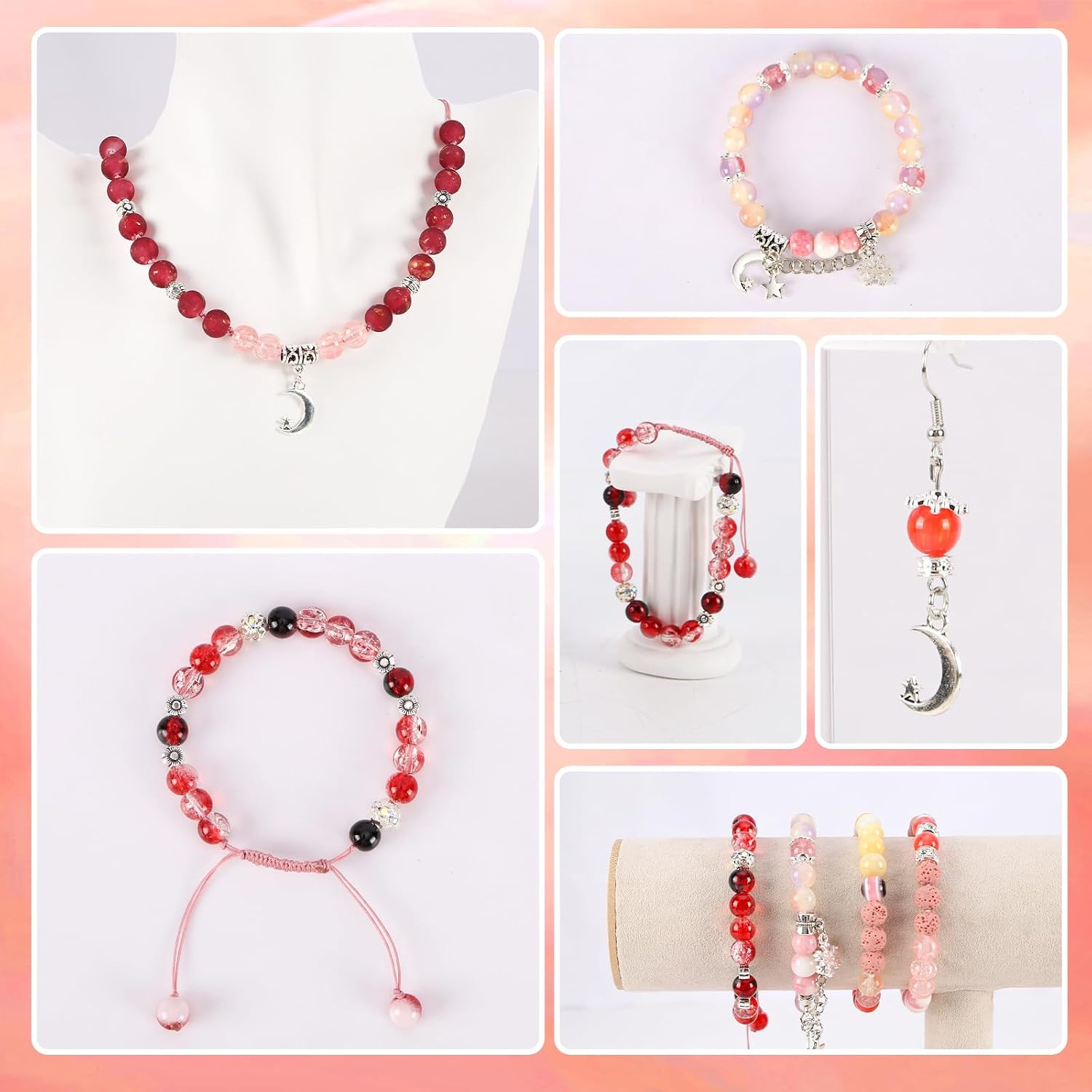 Detalle 2 de Tunmiok LW-RMX-A01 Glass Bead Jewelry Making Kit, 18 Colors, 8mm