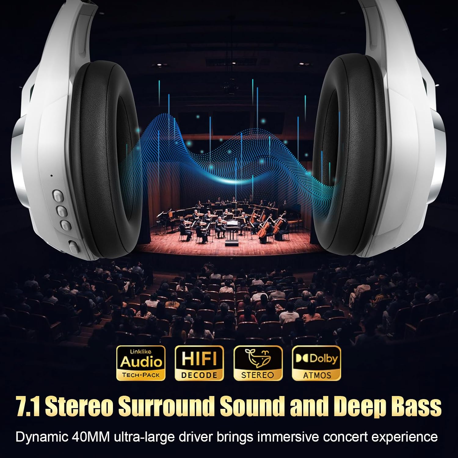 Detalle de Ordtop GS400 Ultra Wireless Gaming Headset with 2.4GHz, Bluetooth 5.4 and RGB