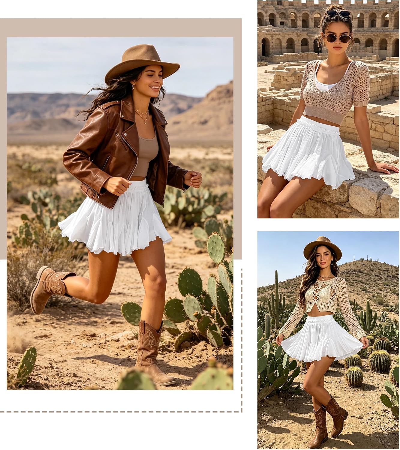 Thumbnail 1 de Women's Flowy Linen Boho Skorts with Pockets — High-Waist Pleated Mini Short
