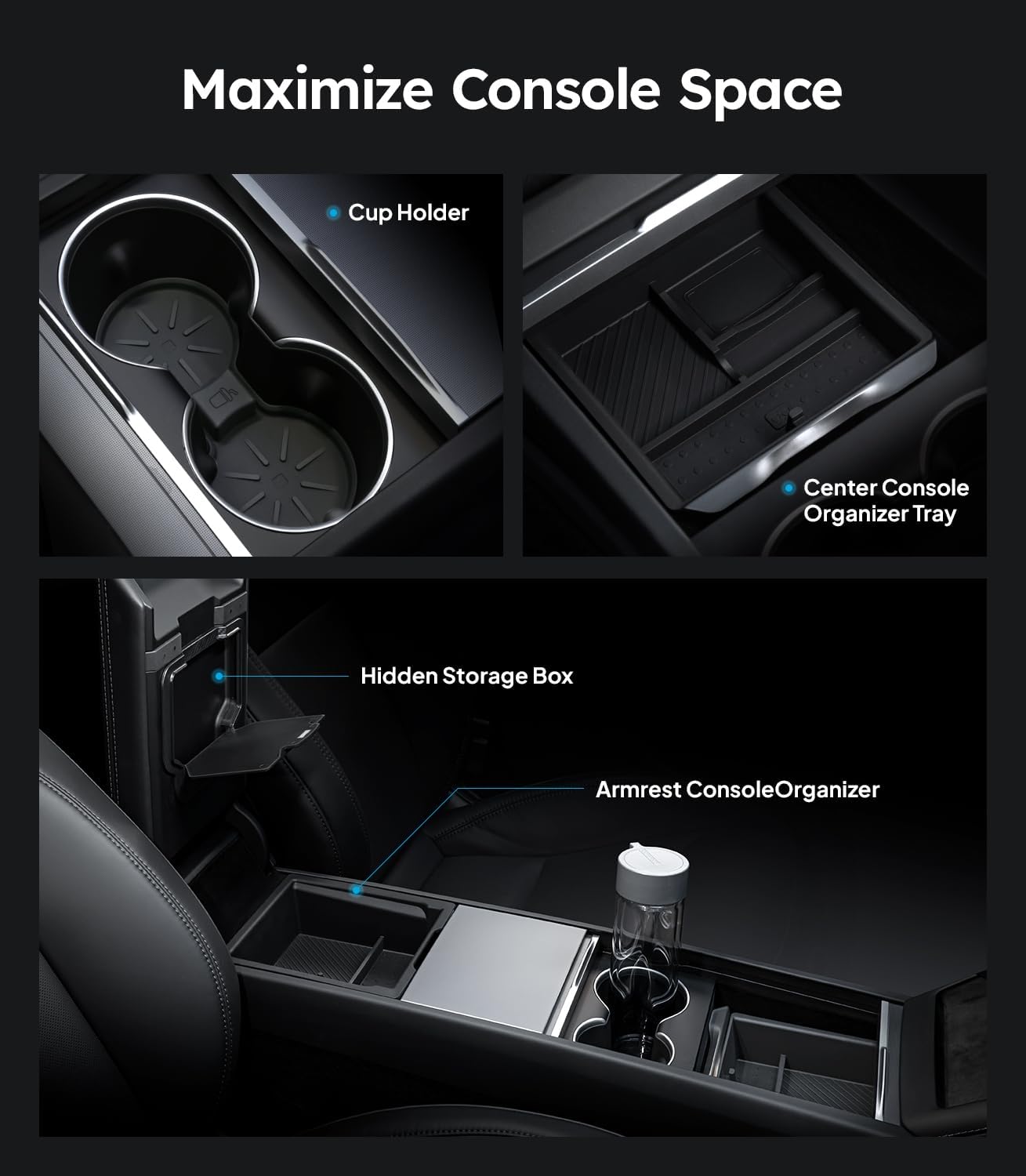 Thumbnail 1 de Wigoo Centre Console Organizer for Tesla Model Y Juniper & Model 3 Highland (2024-2026) – Double-Layer, 4pcs, Black