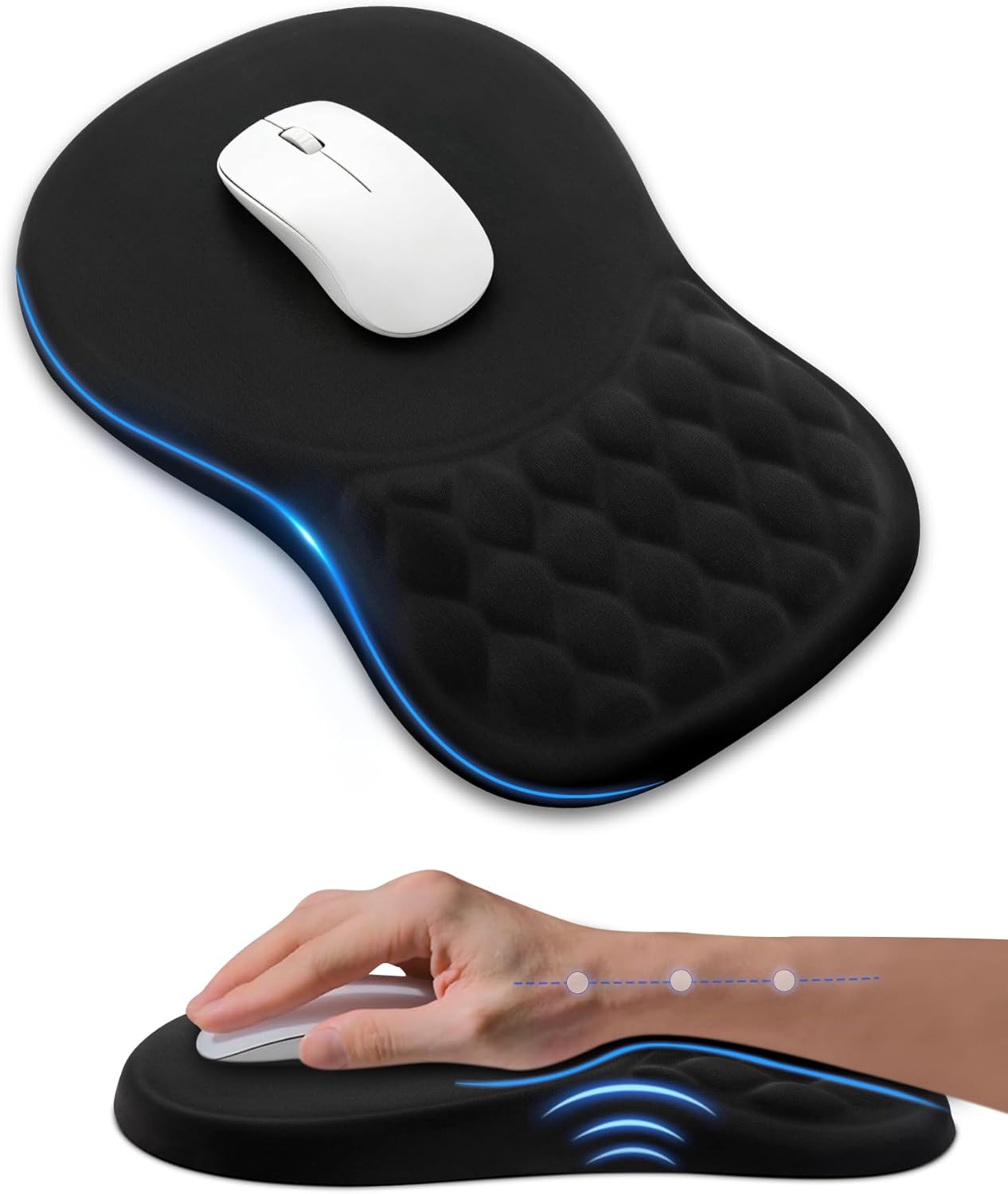 Detalle de Ergonomic Mouse Pad with Wrist Rest (11.14 x 7.6 inches) – Memory Foam, Sloped Design