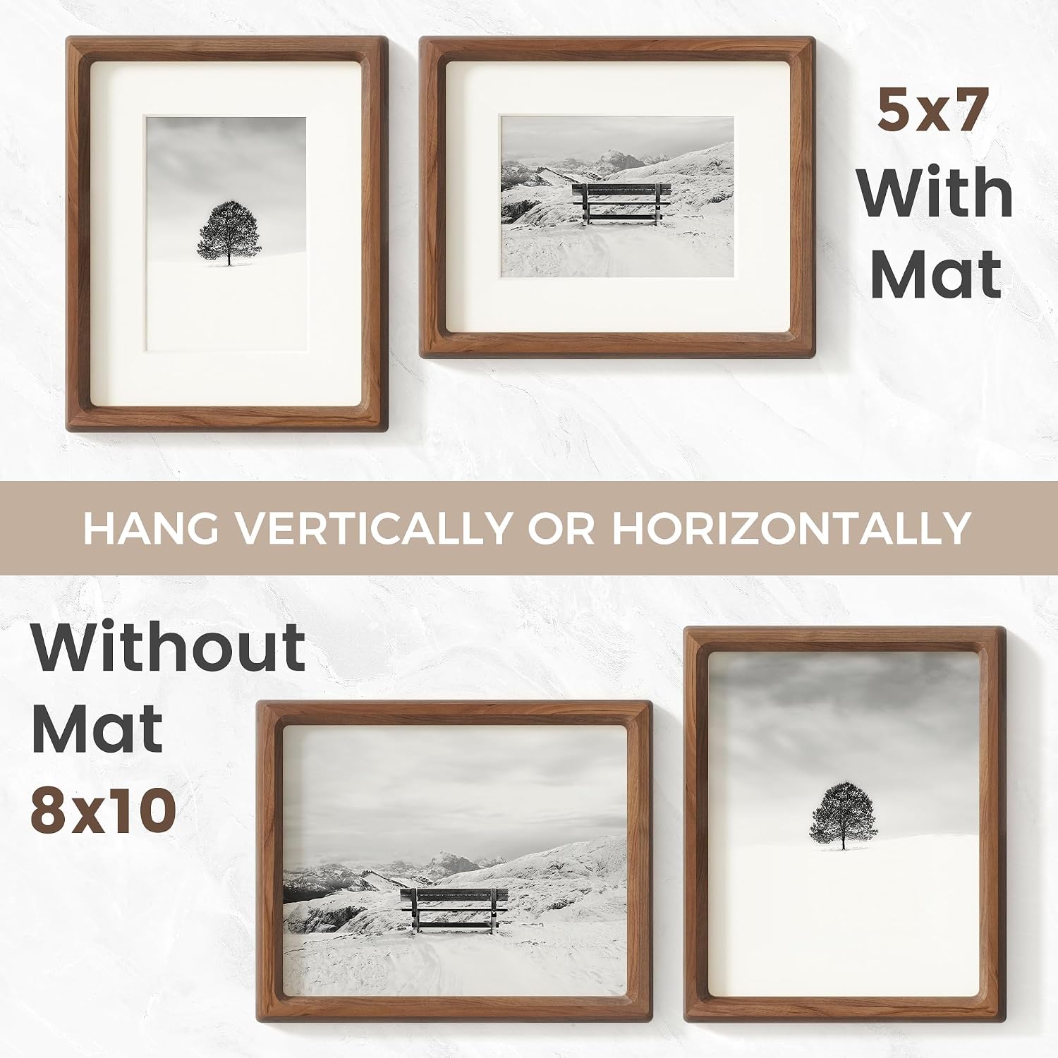 Thumbnail 5 de 8x10 Picture Frame in Natural Walnut Wood with Tempered Glass (Handcrafted Rounded Corners)