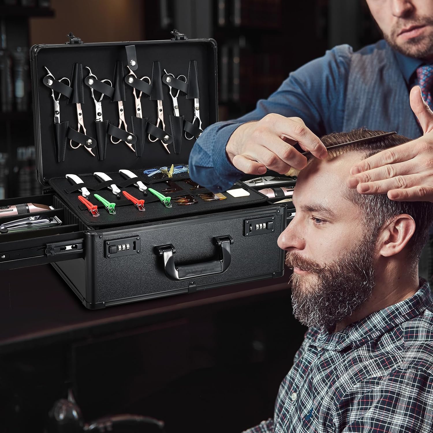 Thumbnail 6 de Yueieoun Barber Case 6 Clippers Sliding Tray: Professional On-the-Go Tool Organizer