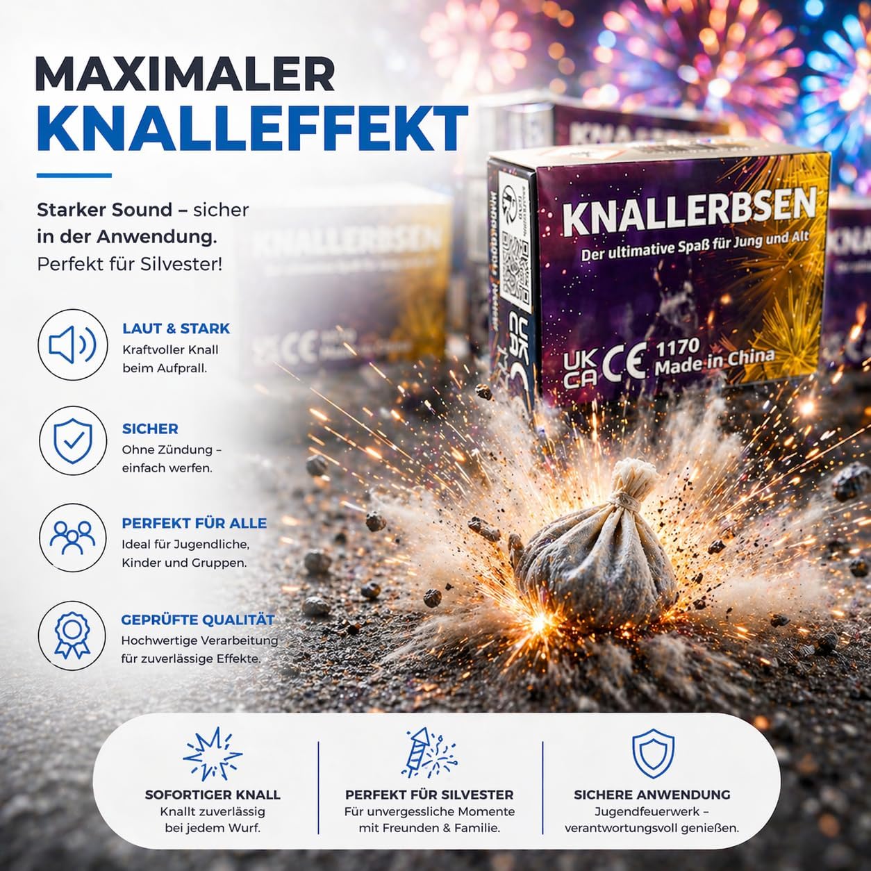 Detalle de TK Gruppe Timo Klingler 1000 X Knallerbsen – Knallteufel e Knallfrösche per feste all’aperto (1000x)
