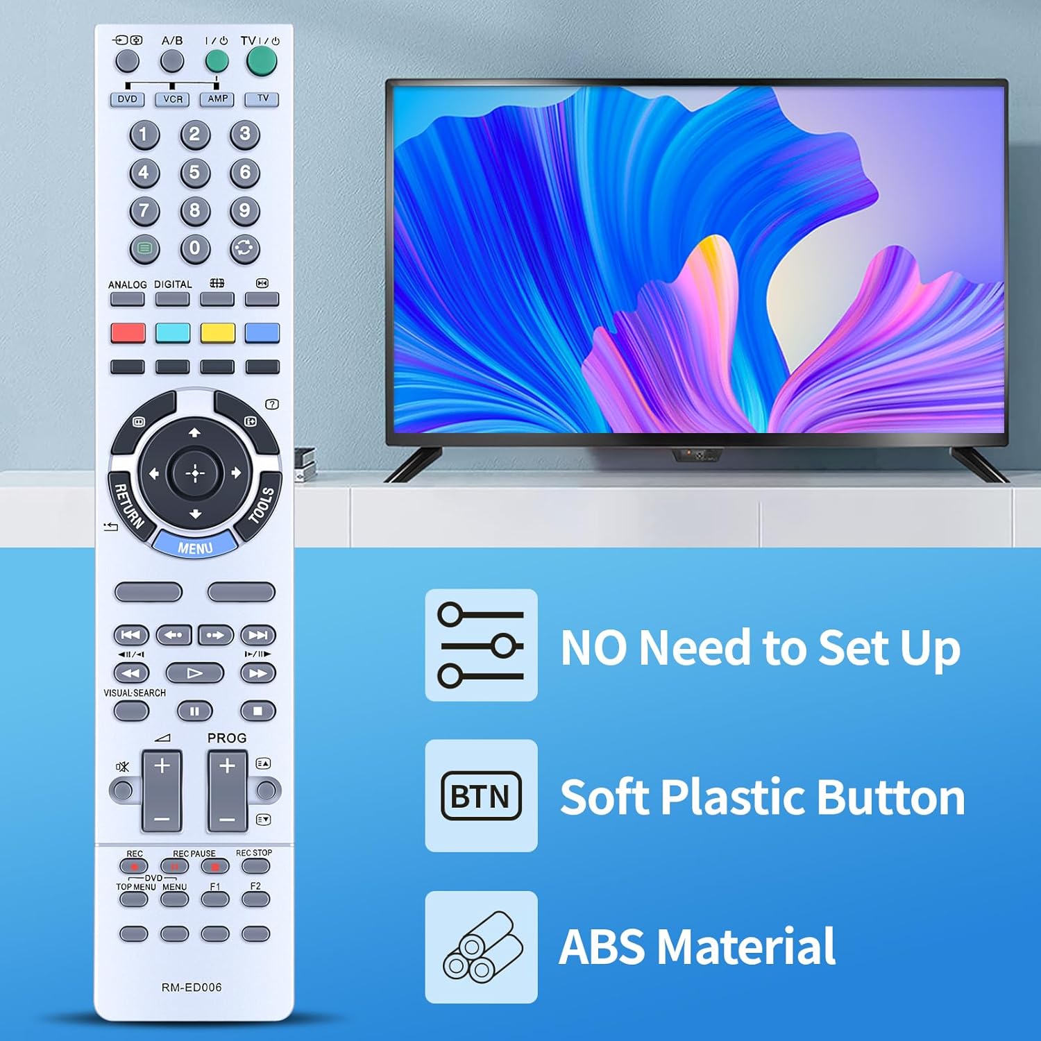 Thumbnail 1 de TCNOUMT RM-ED006 replacement remote for Sony TVs (RM-ED006 compatible with KDL-40X2000, KDL-46X2000, KDL-52X2000)
