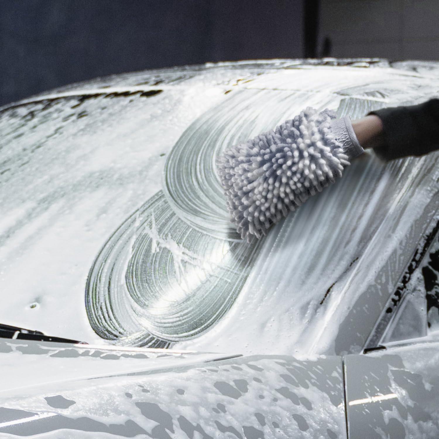 Thumbnail 1 de com-four® 3x Waschhandschuh aus Chenille & Microfaser (grau) – für Auto, Haushalt und Fensterreinigung