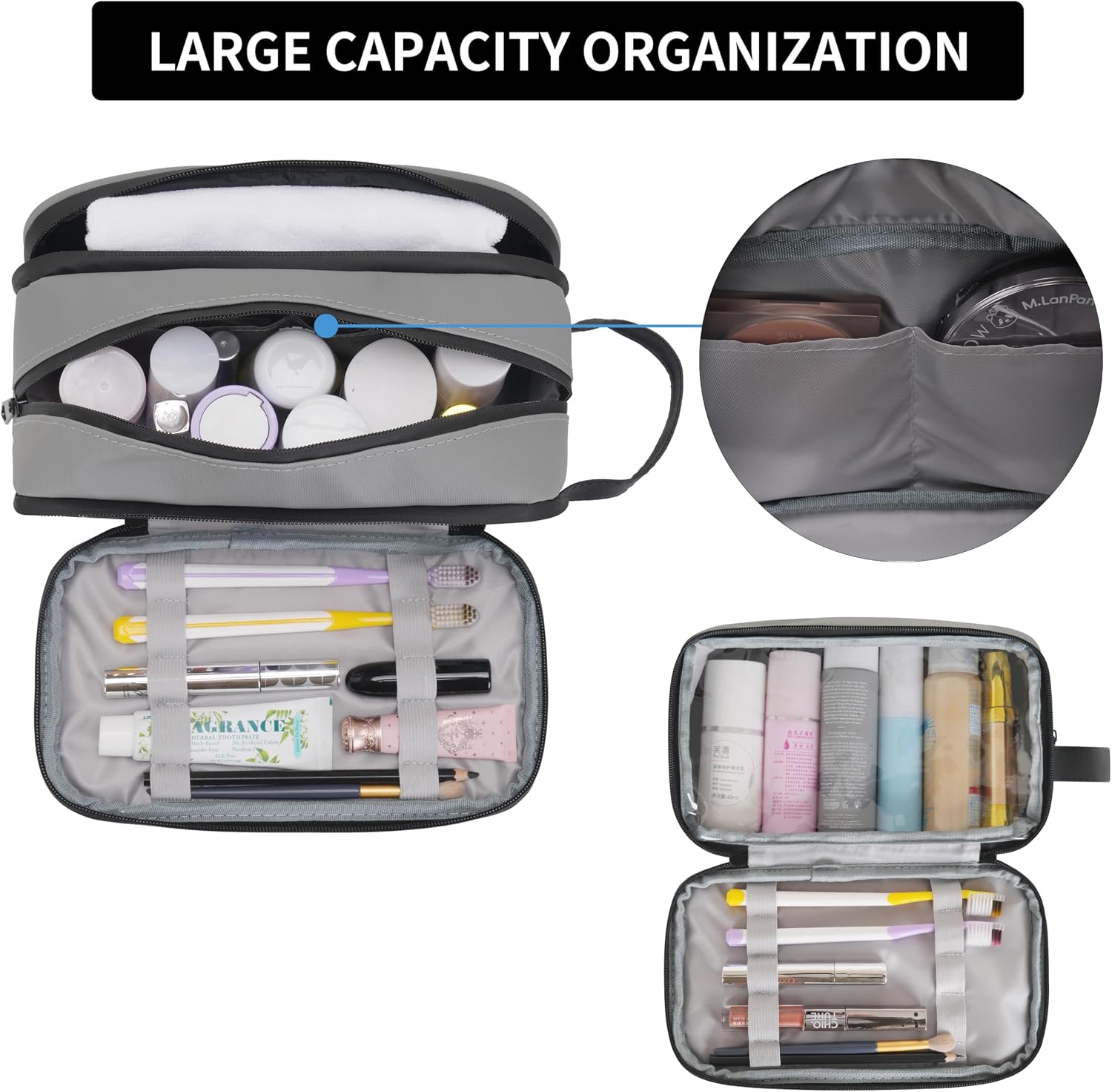 Detalle 2 de IHIGOGOFA Travel Toiletry Bag for Men: Water-Resistant, Dry & Wet Separation, Portable Organiser