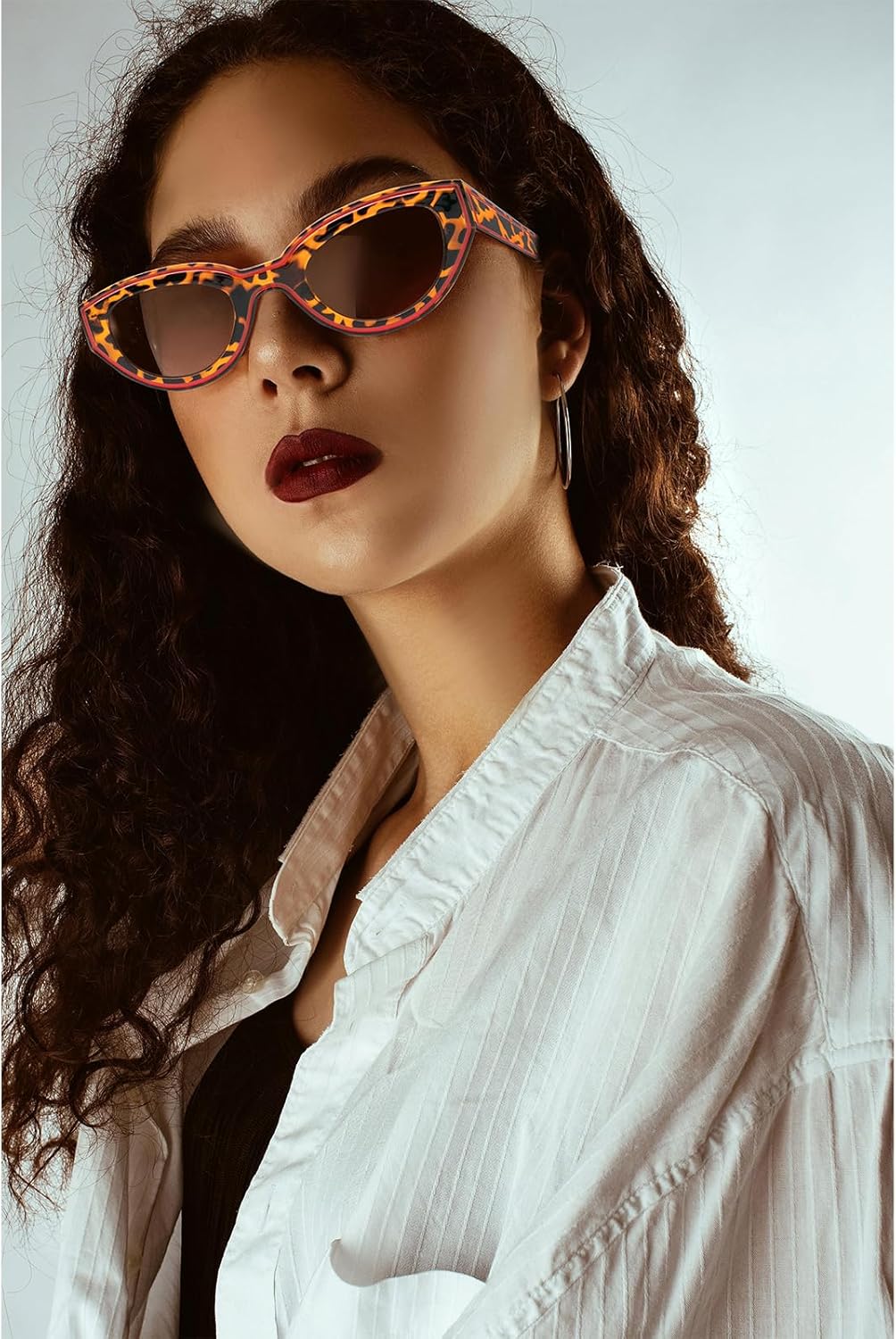Detalle de LJCZKA Retro Oval Cat Eye Sunglasses – UV400 Protection, 90s Vintage Style