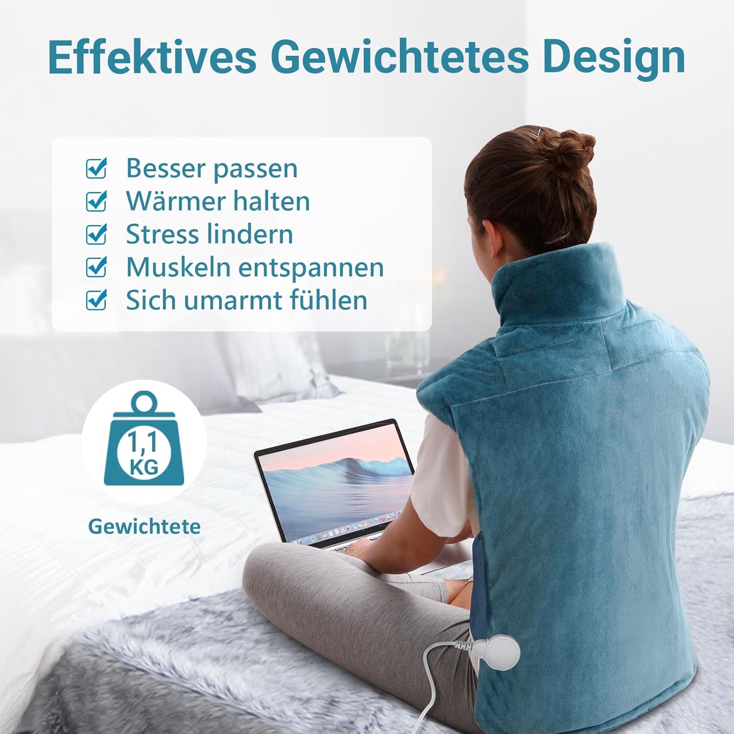 Detalle de Comfytemp gewichtetes Heizkissen für Rücken, Schulter und Nacken mit 9 Wärmestufen & Abschaltautomatik